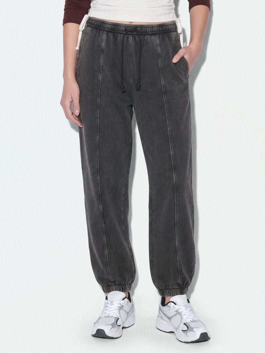 Pantaloni jogger grigi in misto cotone con coulisse_1