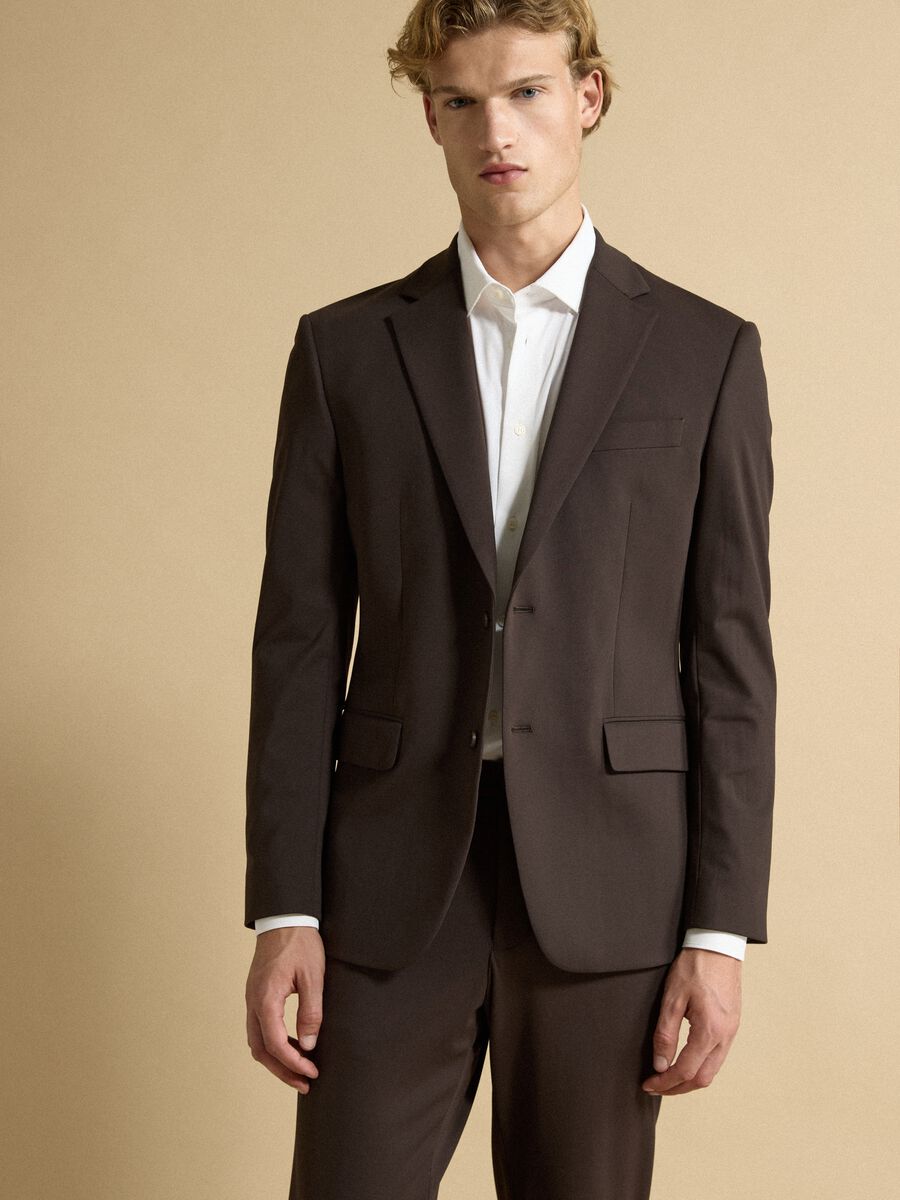 Blazer marrone in tessuto elasticizzato 4 Way Stretch slim fit Easy iron_0