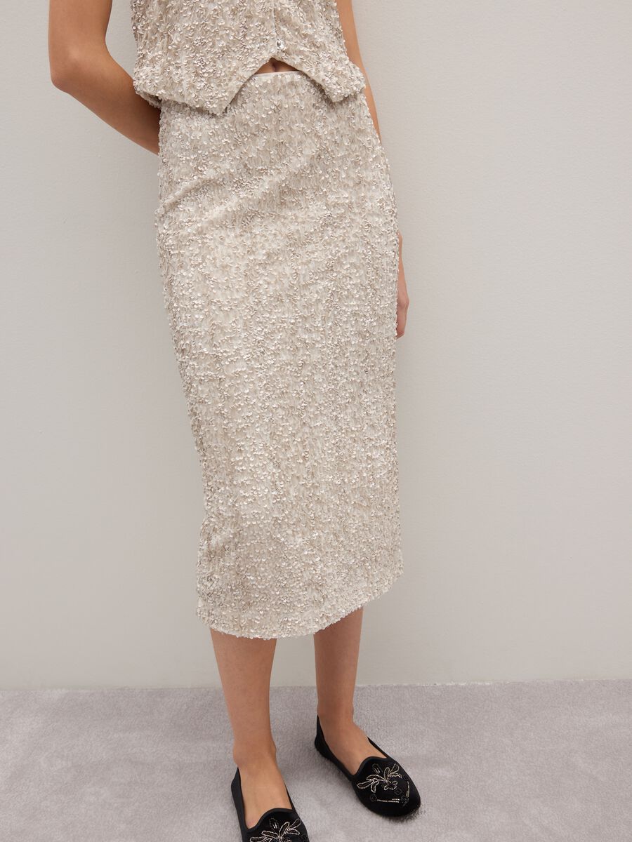 Gonna midi beige regular fit con paillettes_3