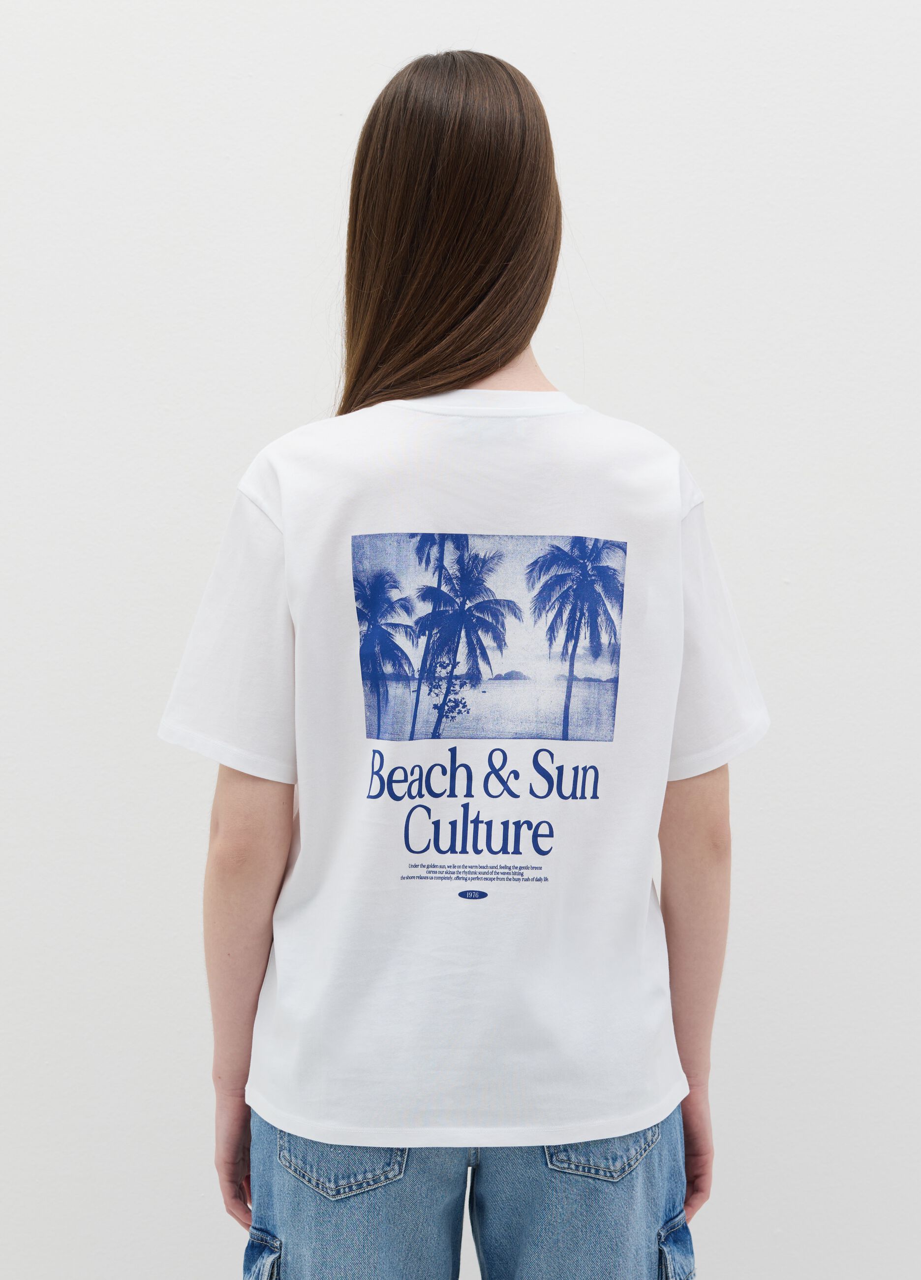 White cotton T-shirt with city print