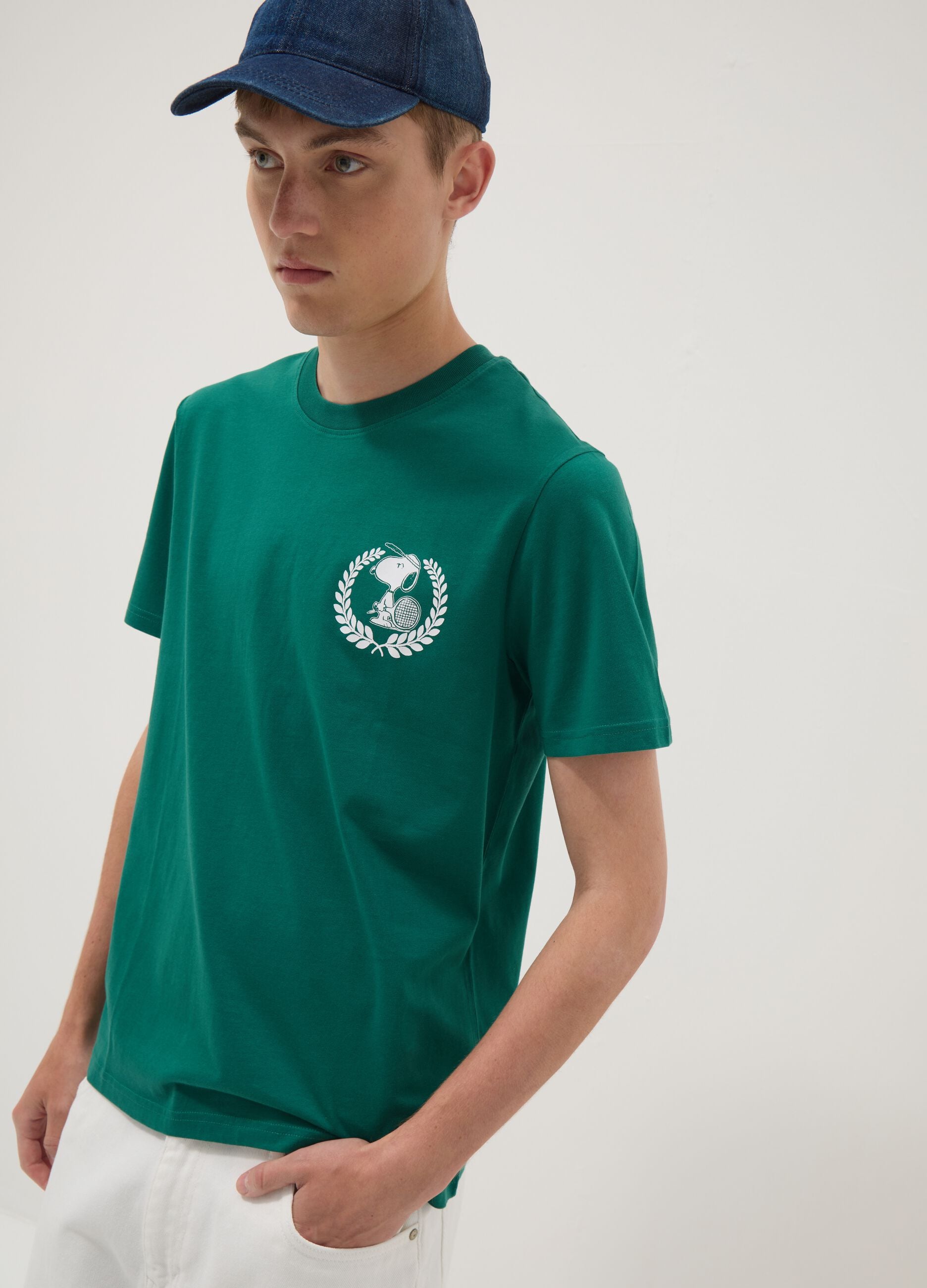 Green short-sleeve pure cotton T-shirt