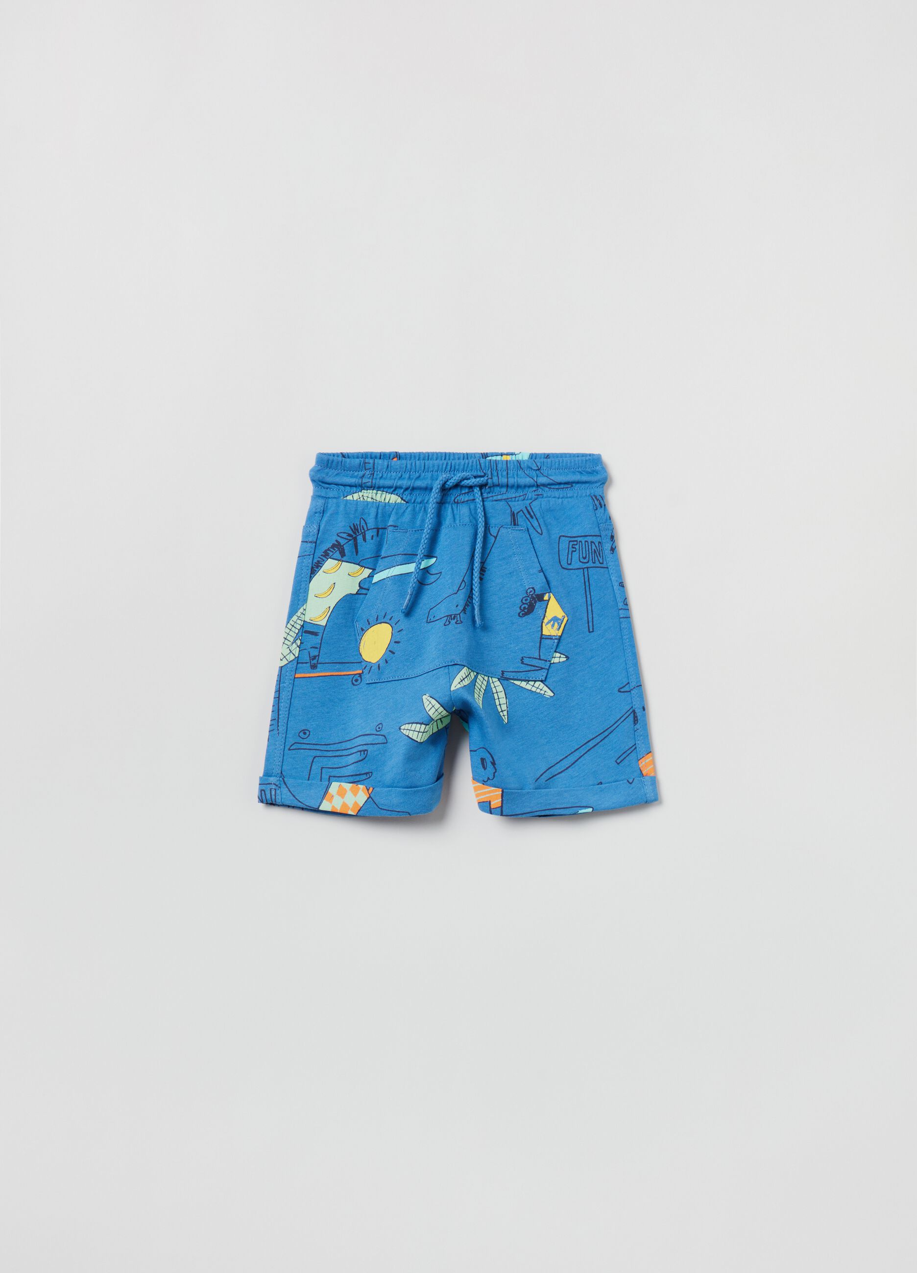 Shorts in cotone leggero con coulisse_0
