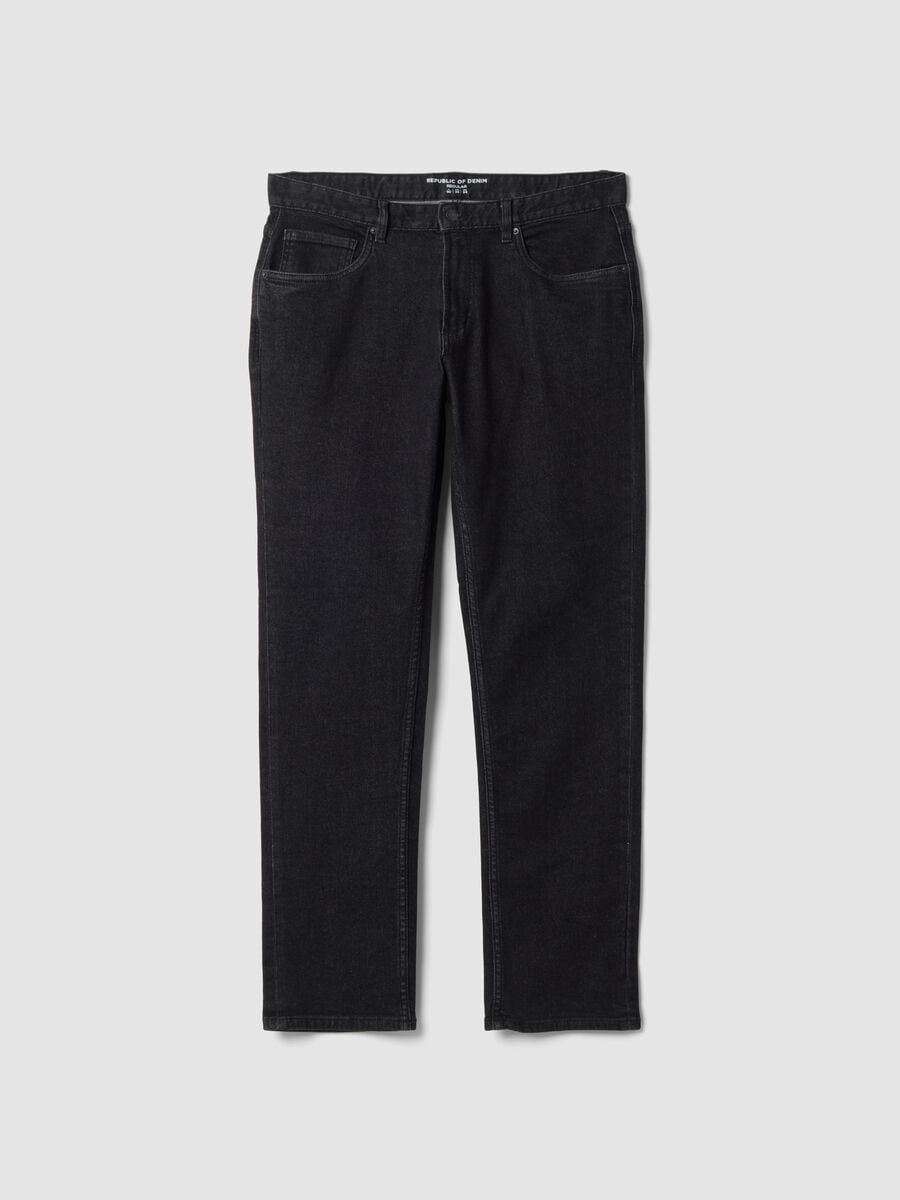 Jeans denim neri in cotone elasticizzato regular fit_5