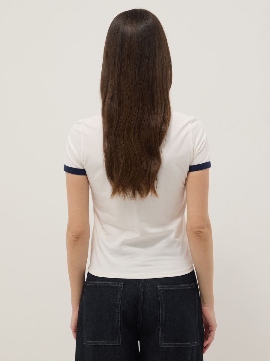 White stretch cotton T-shirt regular fit with blue print_3