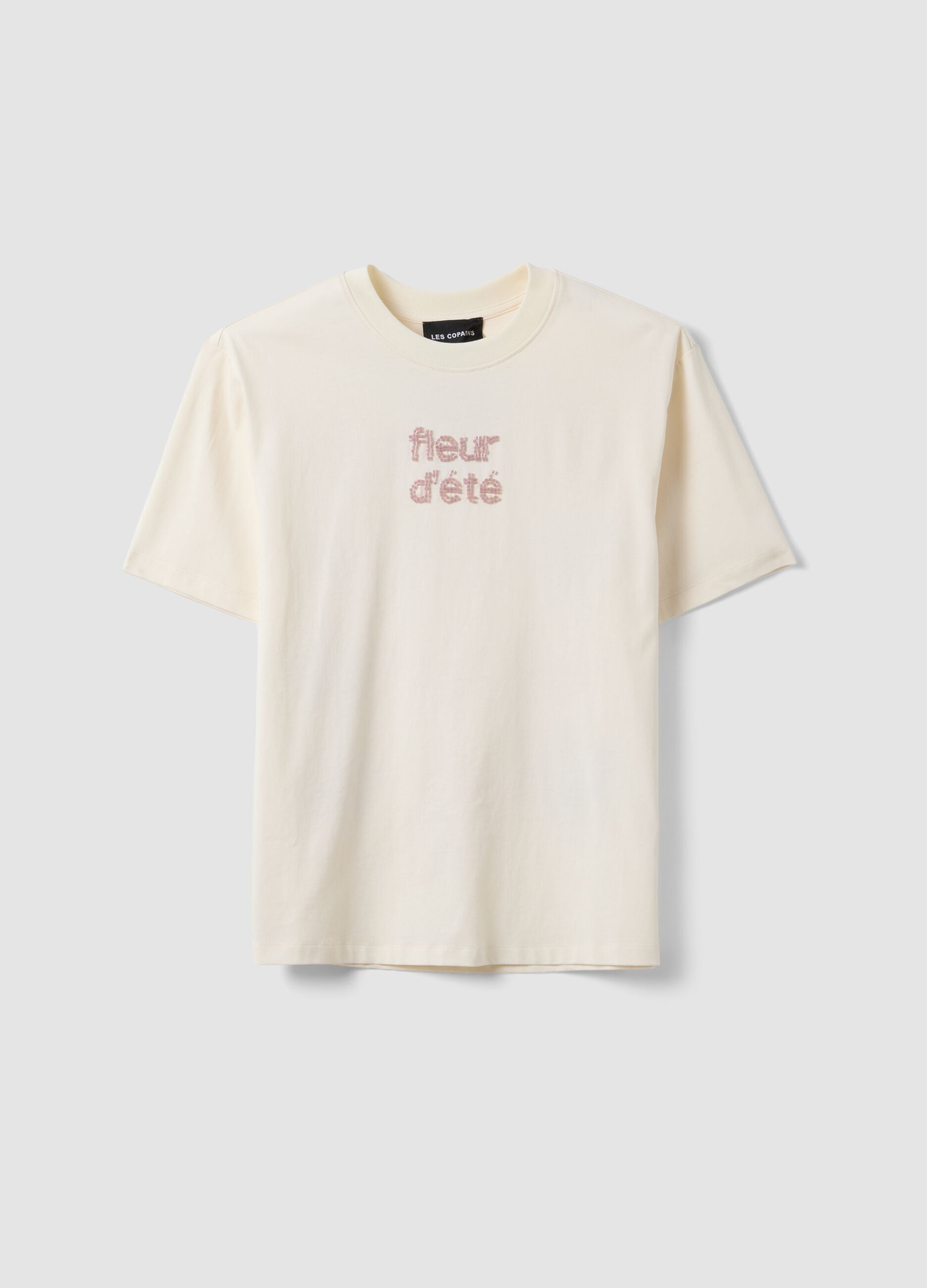 Beige pure cotton short-sleeve T-shirt