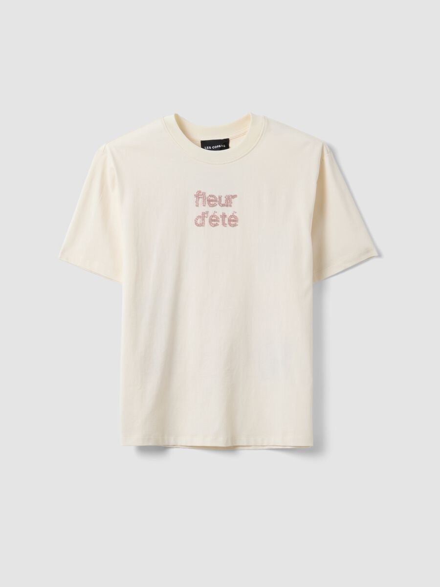 Beige pure cotton short-sleeve T-shirt_0