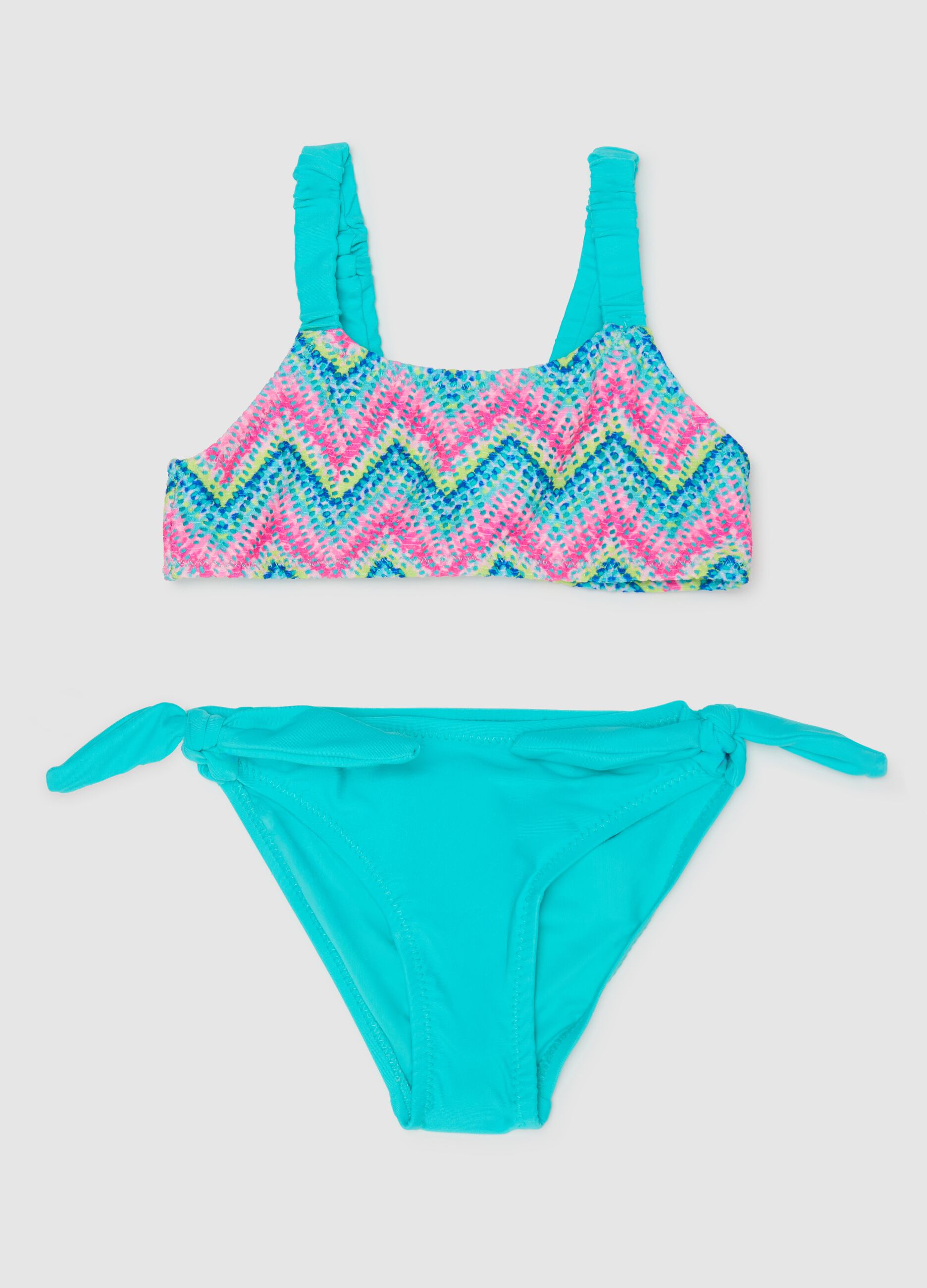 Bikini da bambina in tessuto elasticizzato multicolor