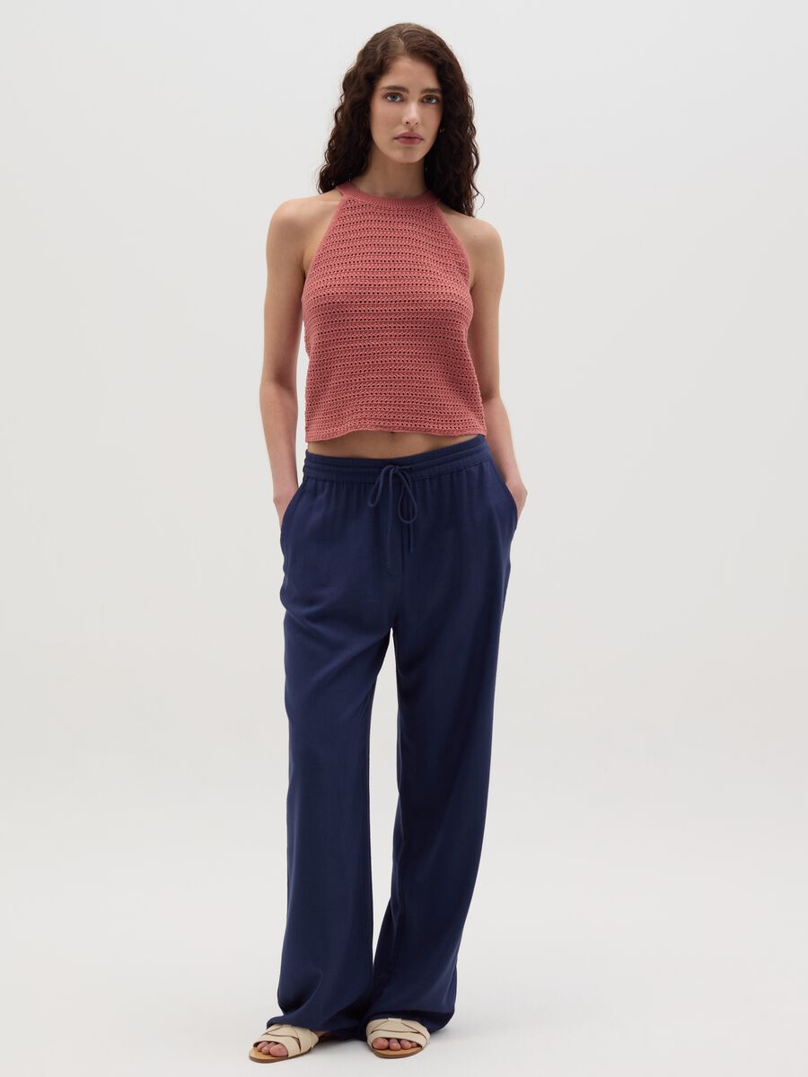 Pink openwork top with halter neck_1