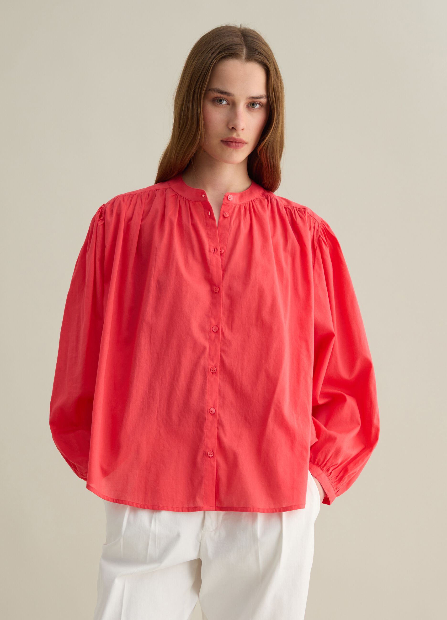 Camicia da donna in puro cotone rosso regular fit