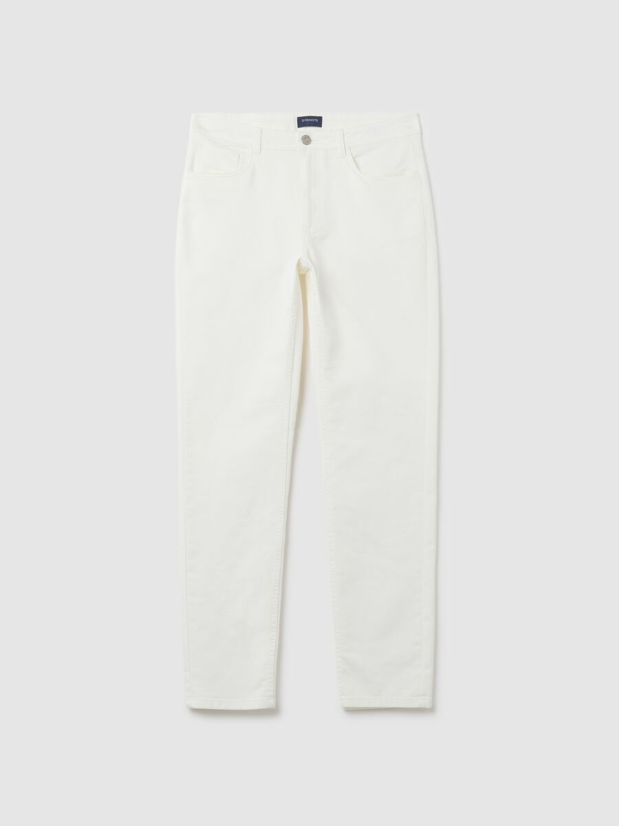 White Stretch Cotton Slim Fit Trousers_5