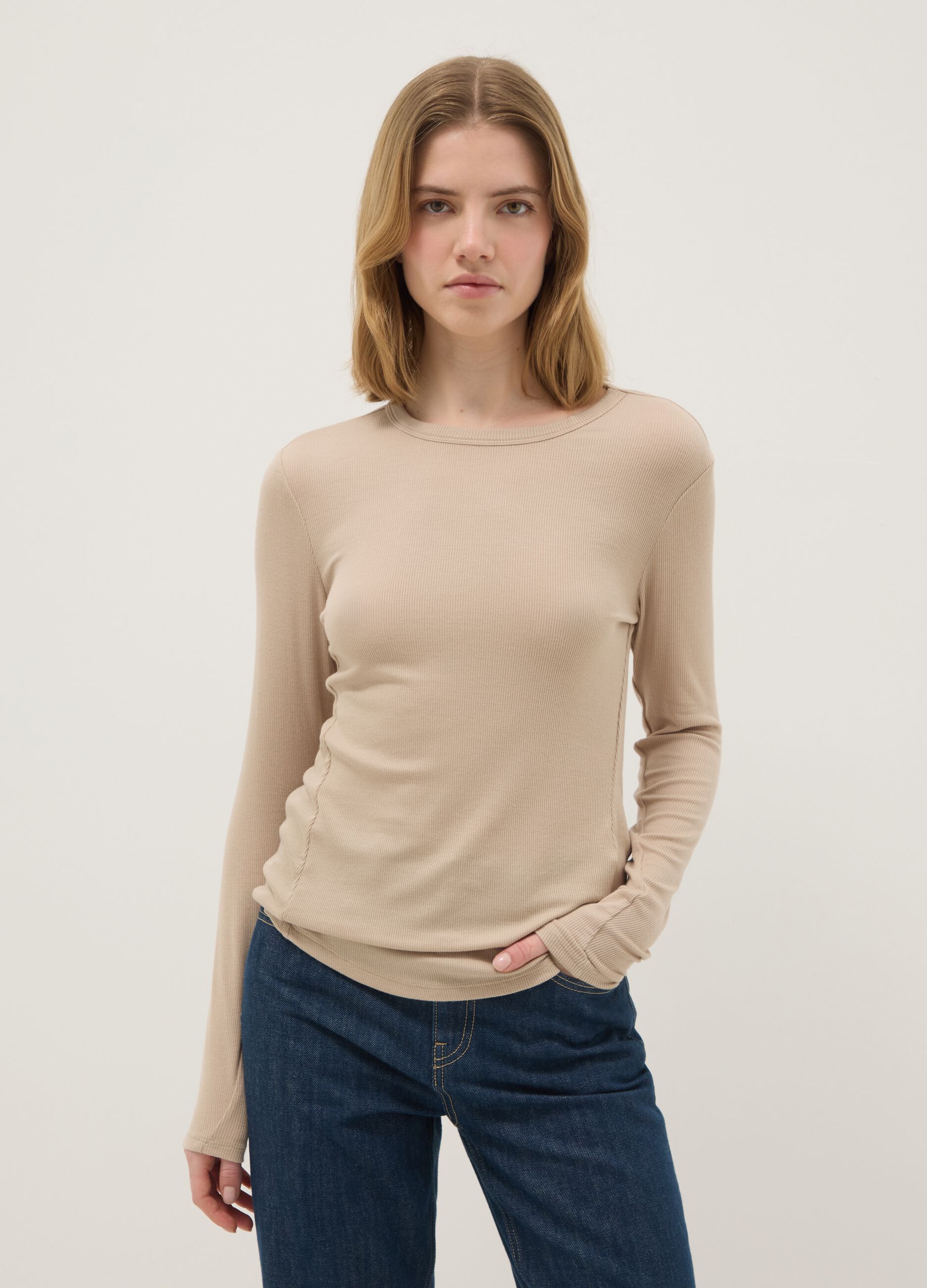 Beige Stretch Modal Regular Fit Top