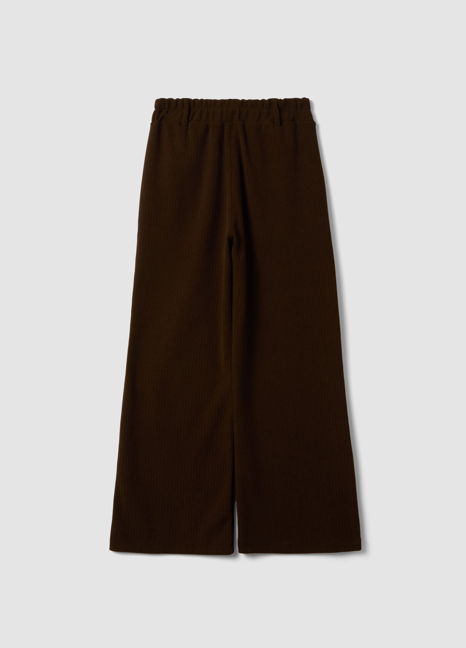 Brown regular-fit wide-leg stretch trousers