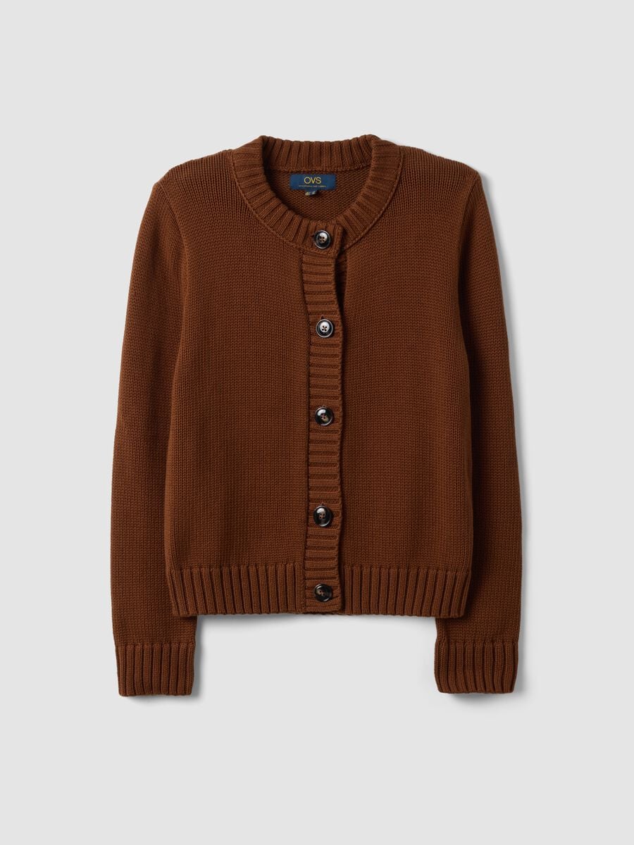 Cardigan marrone in puro cotone con girocollo e bottoni regular fit_4