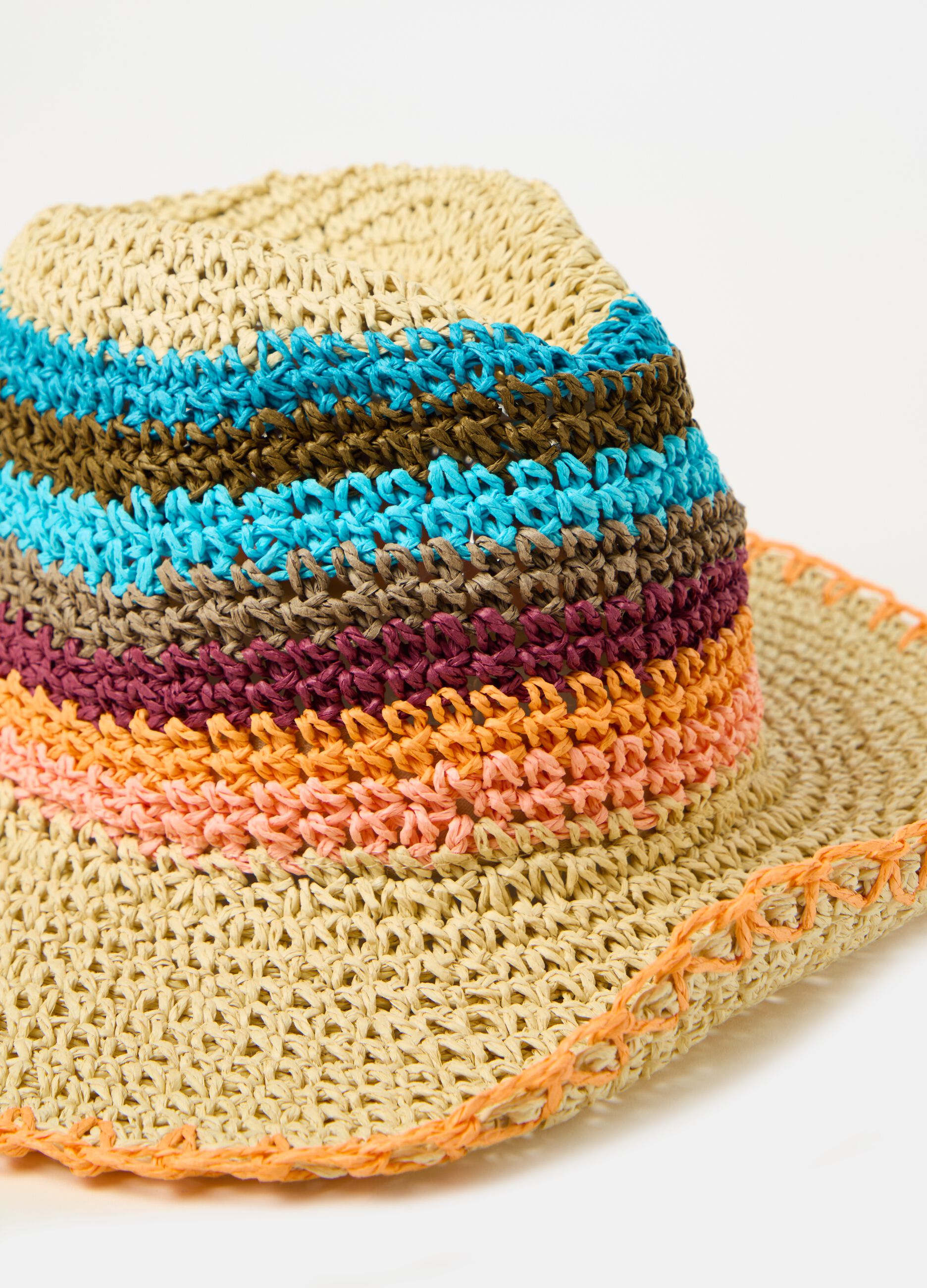 Raffia hat with stripes