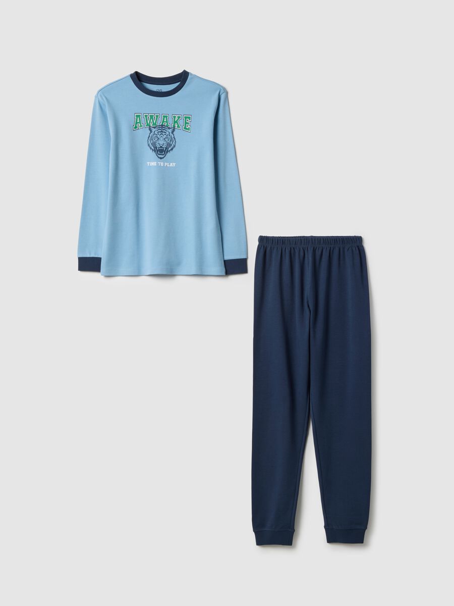 Pigiama da bambino in puro cotone multicolor regular fit con stampa_0