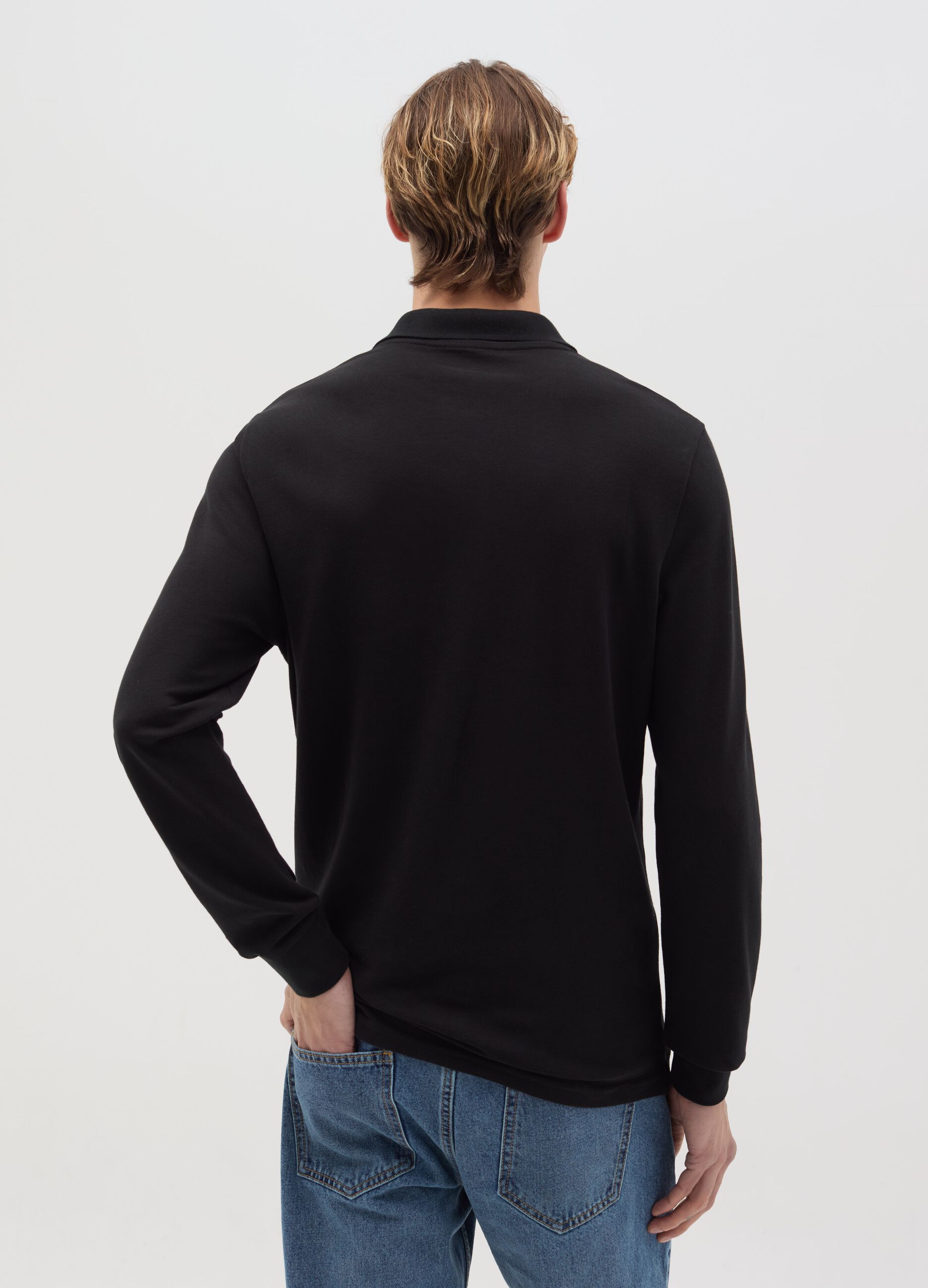 Long-sleeved polo shirt in organic cotton