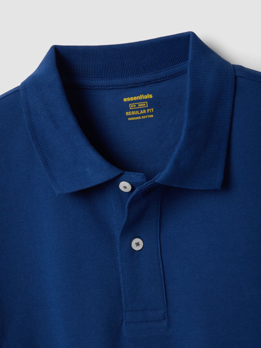 Regular fit short sleeve polo shirt in pure blue cotton_5
