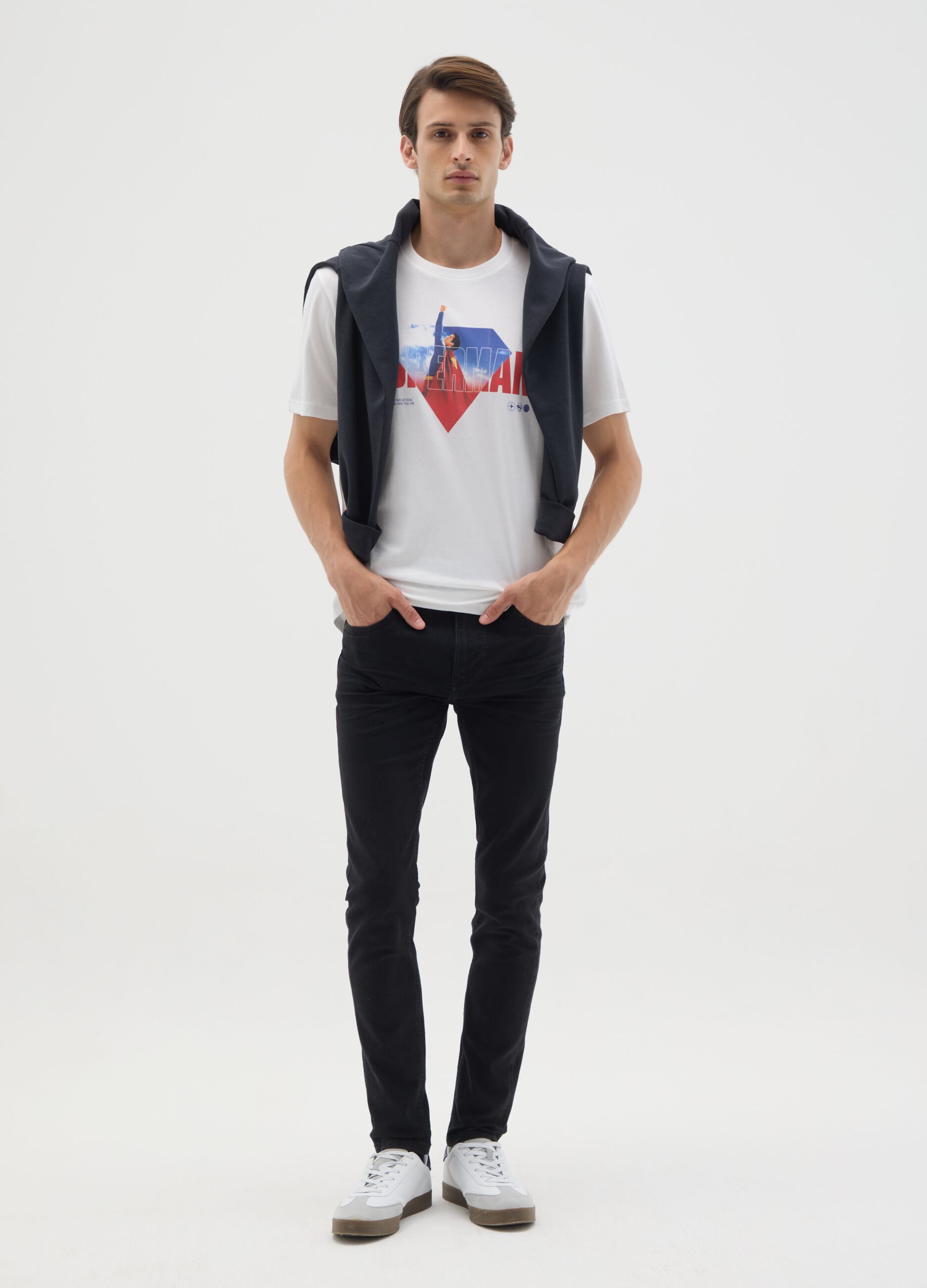 Men's pure cotton white T-shirt with Superman print