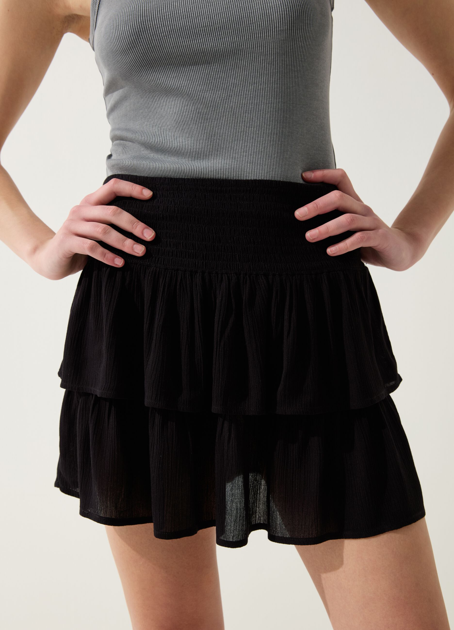 Tiered miniskirt in viscose