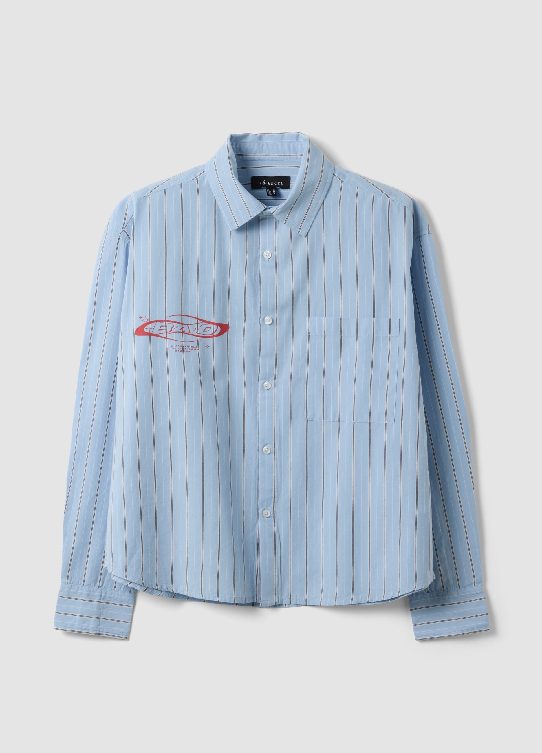 Blue cropped pure cotton striped shirt with oversized fit
