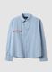 Blue cropped pure cotton striped shirt with oversized fit_0