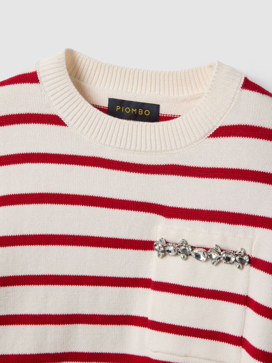 Beige jumper with red stripes in pure cotton regular fit_1