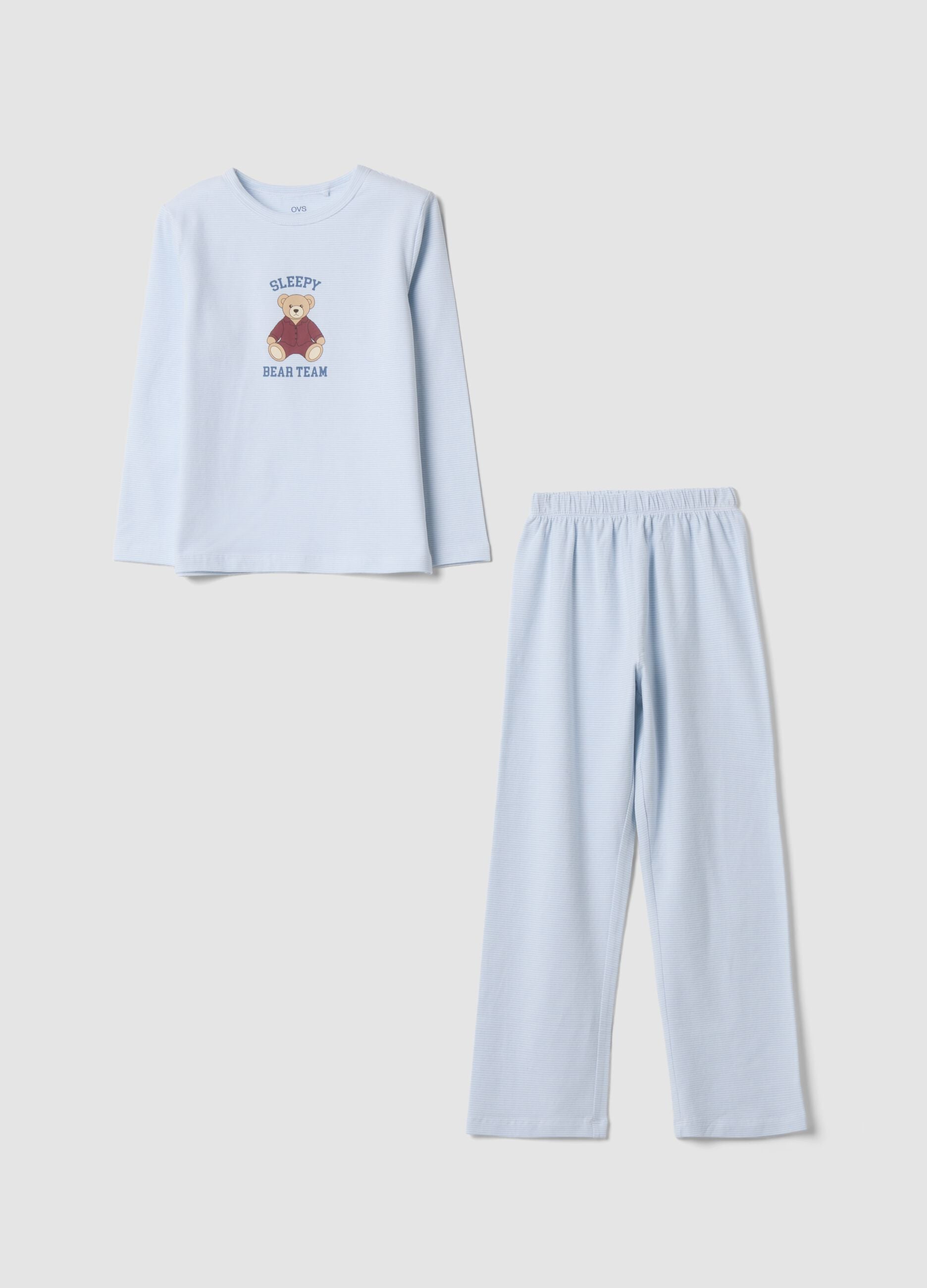 White and blue organic stretch cotton crew-neck pyjamas
