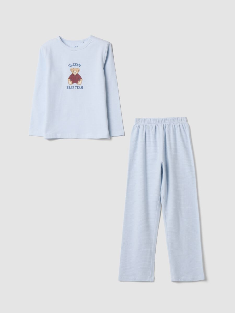 White and blue organic stretch cotton crew-neck pyjamas_0