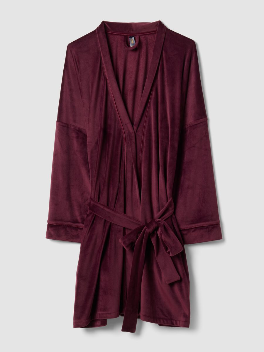 Purple stretch-fabric dressing gown with tie belt_0