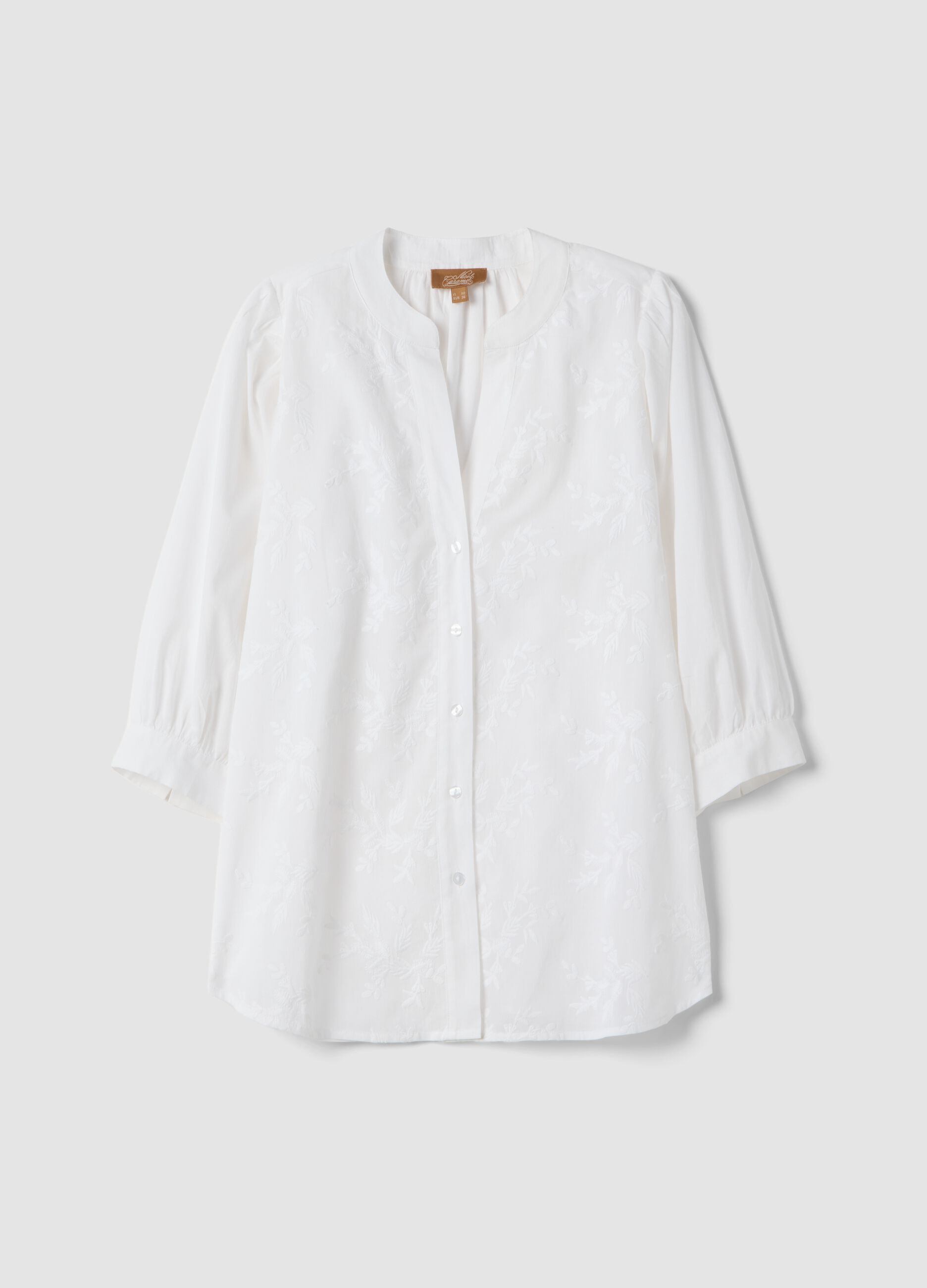 White maternity shirt in pure cotton with Mandarin collar