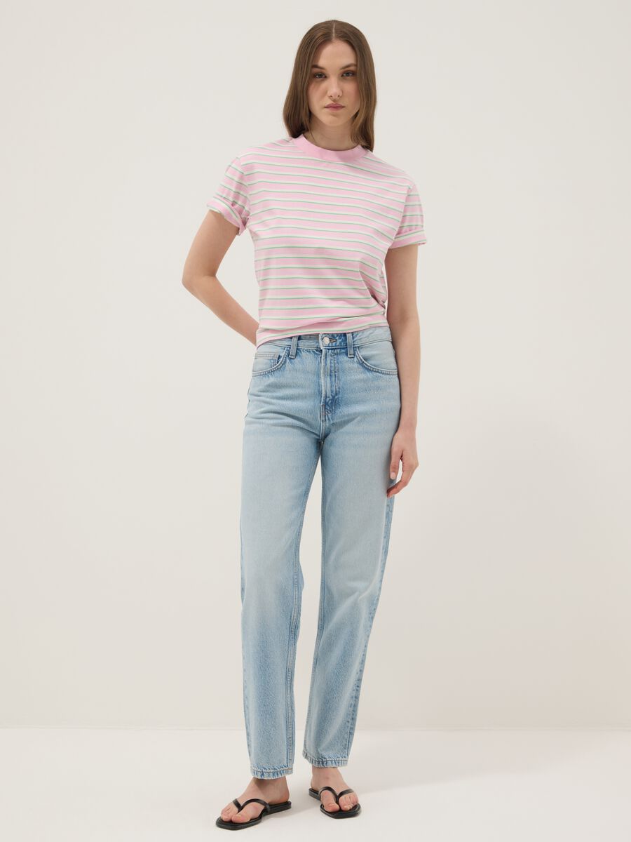 T-shirt rosa a righe in puro cotone_2