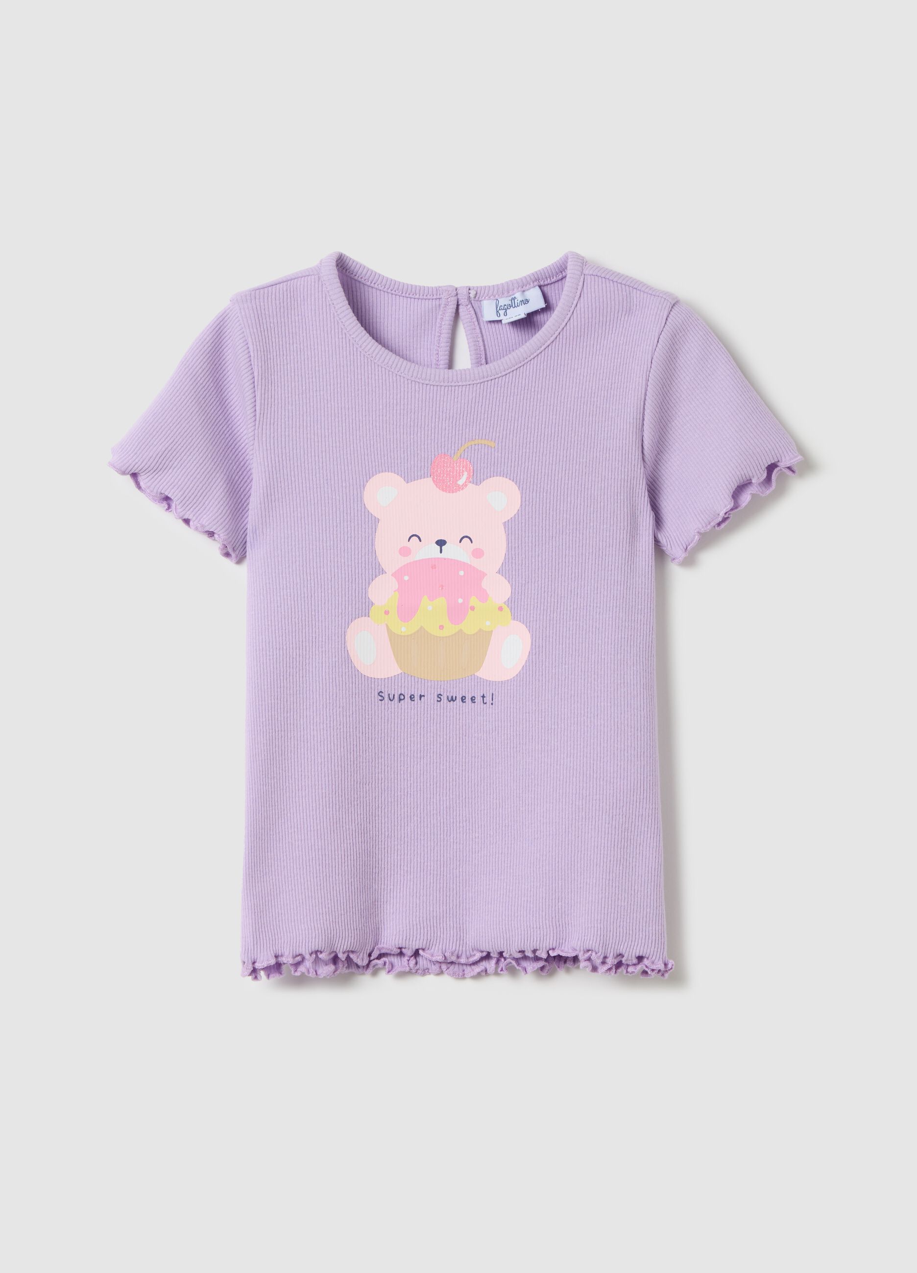 Lilac ribbed T-shirt with glitter print