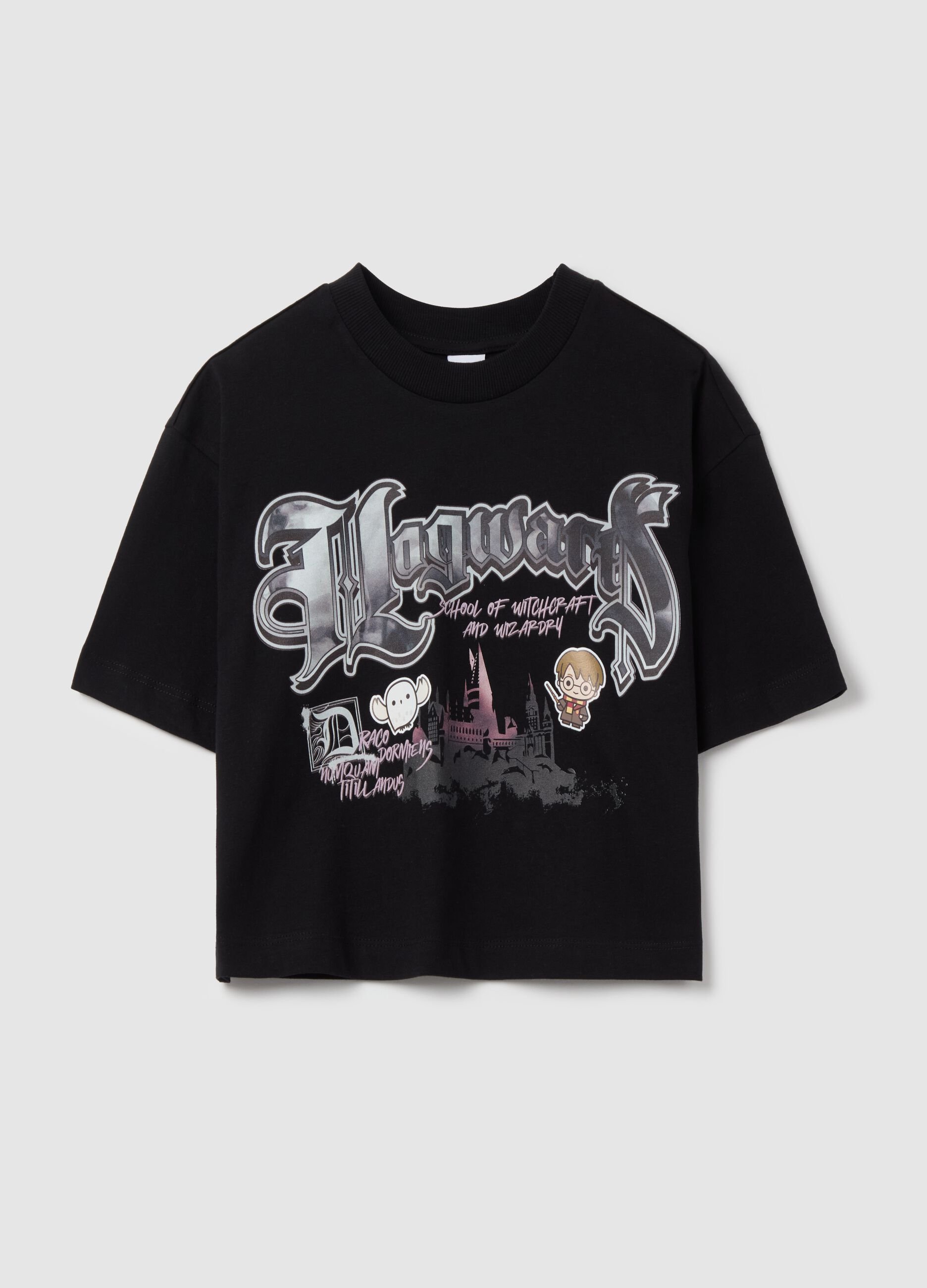 T-shirt crop in cotone con stampa Harry Potter 