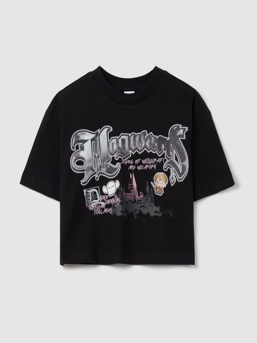 T-shirt crop in cotone con stampa Harry Potter _3