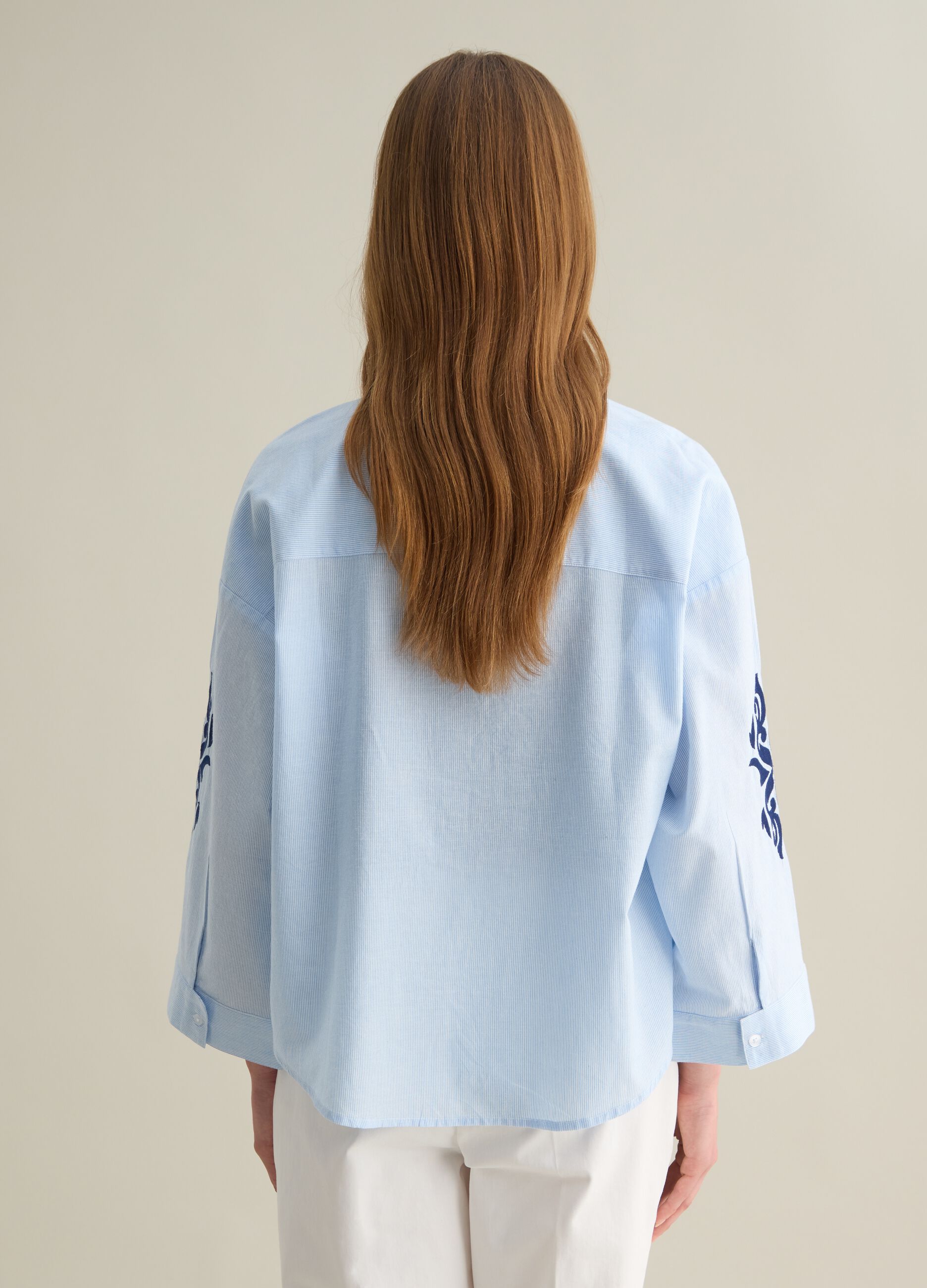 Light Blue Shirt with Embroidered Cotton Details