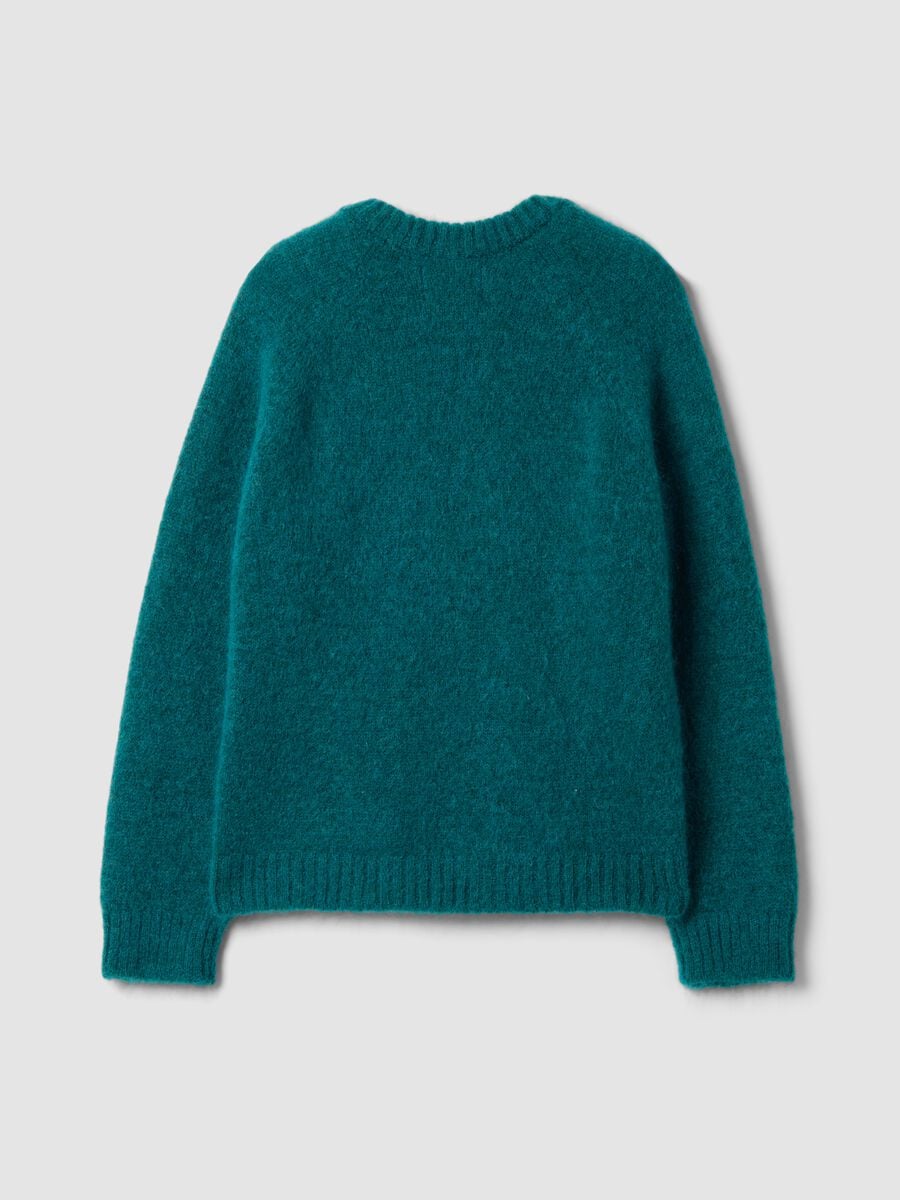 Oversized teal-green V-neck jumper in stretch mohair and merino wool_2