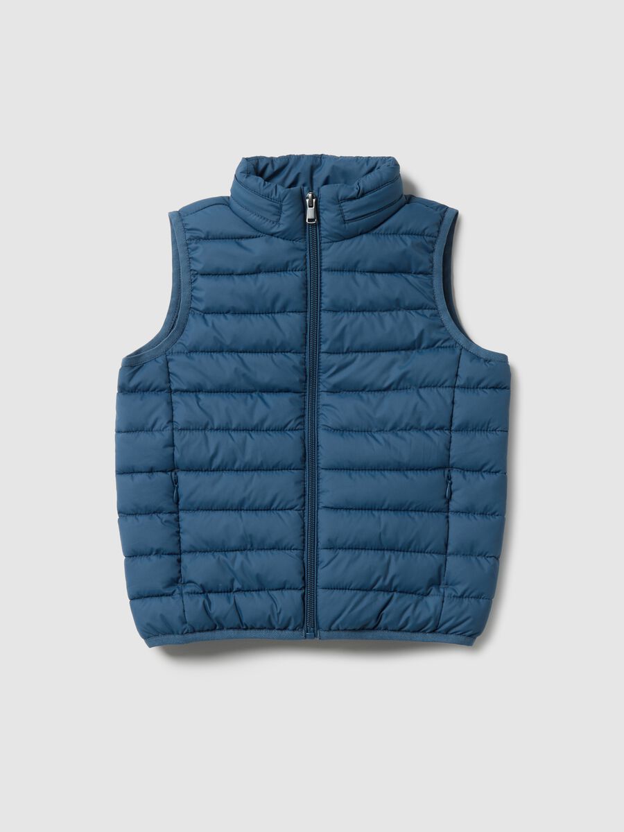 Blue padded children's gilet, regular fit, water repellent with zip_0