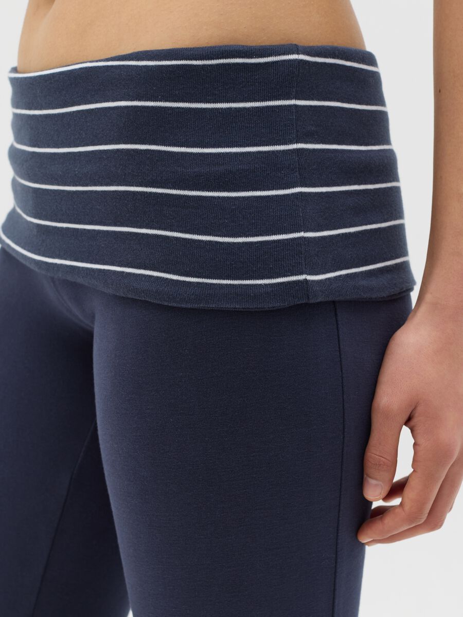 Blue flare-fit leggings with striped fold at the waist_2