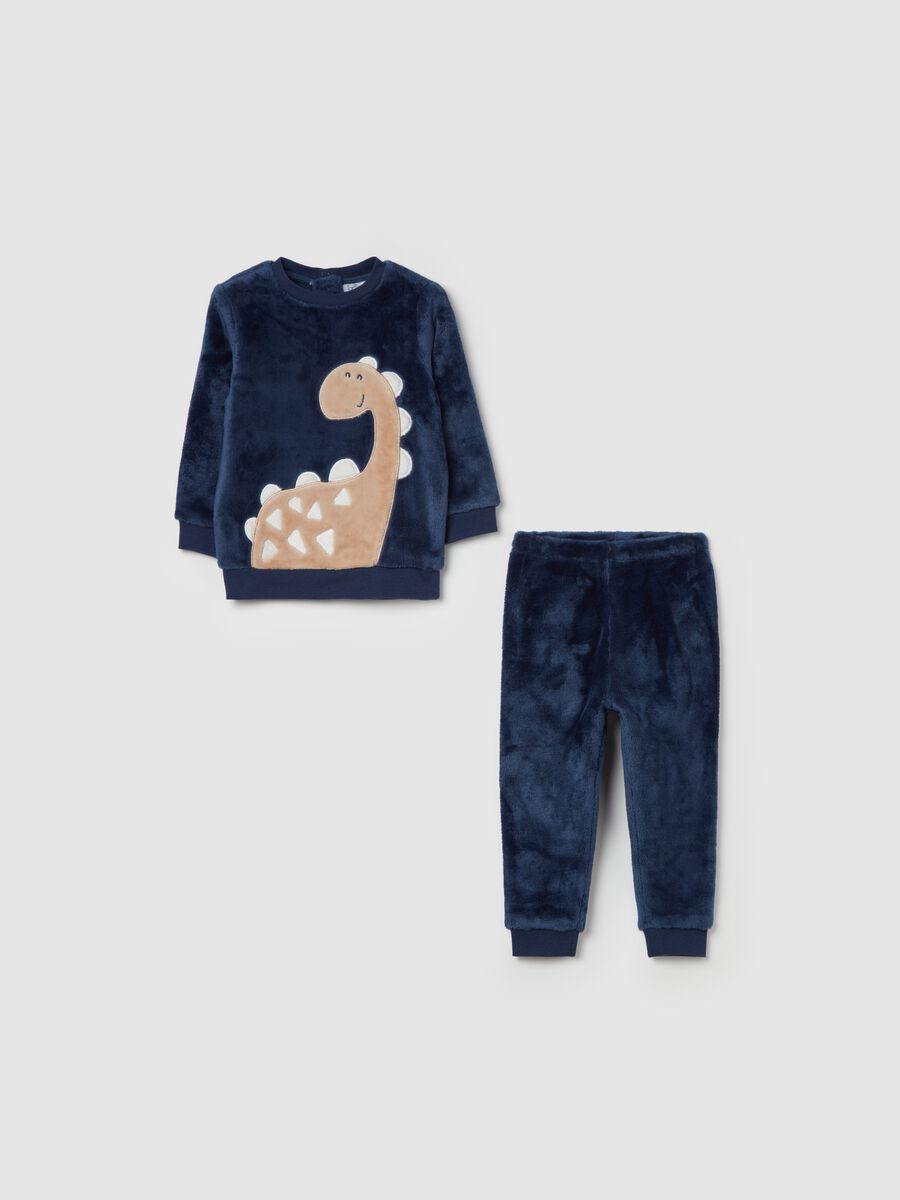 Faux fur pyjamas with dinosaur embroidery_0