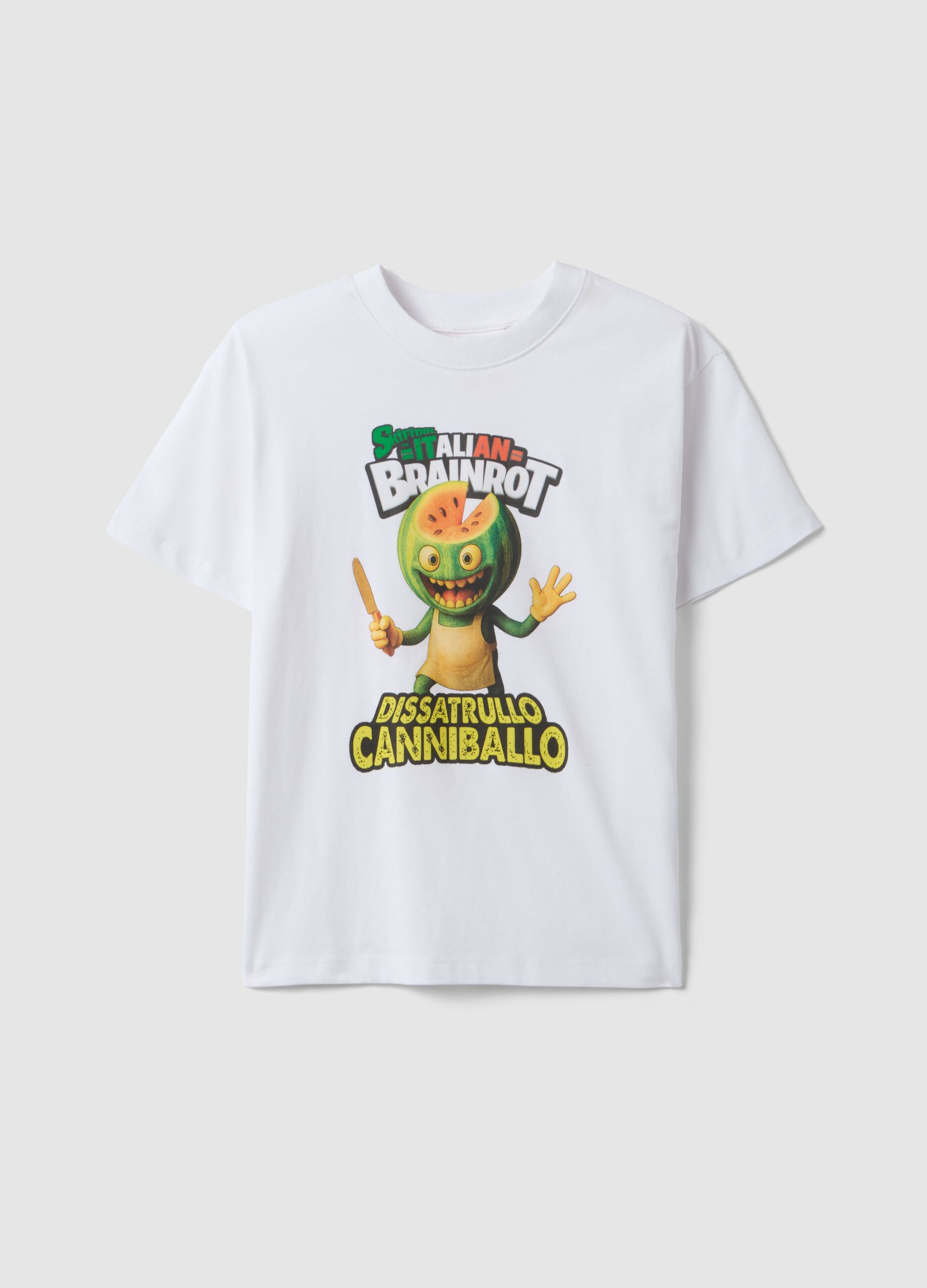 Oversized white pure cotton kids t-shirt with print