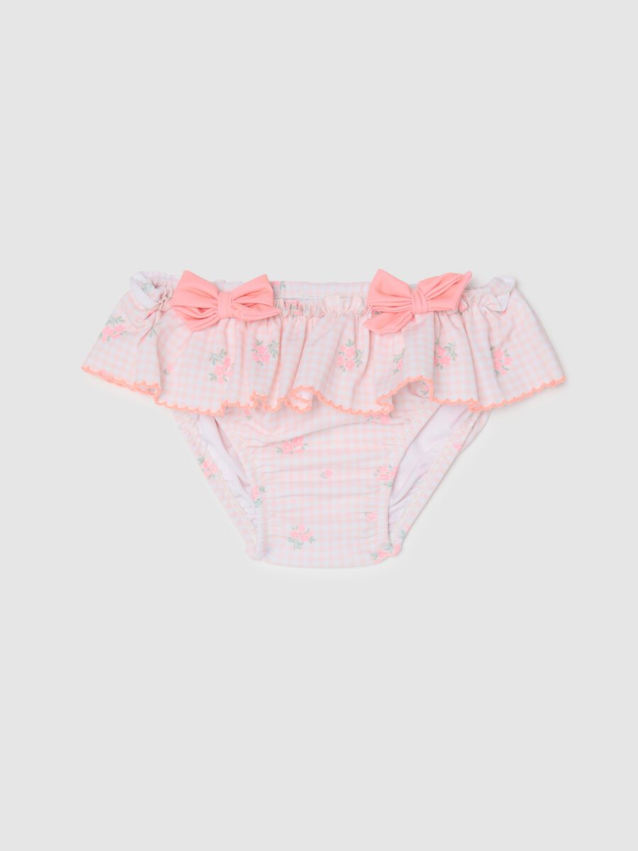 Girls' multicolour stretch blend swimsuit with ruffles and bows_0