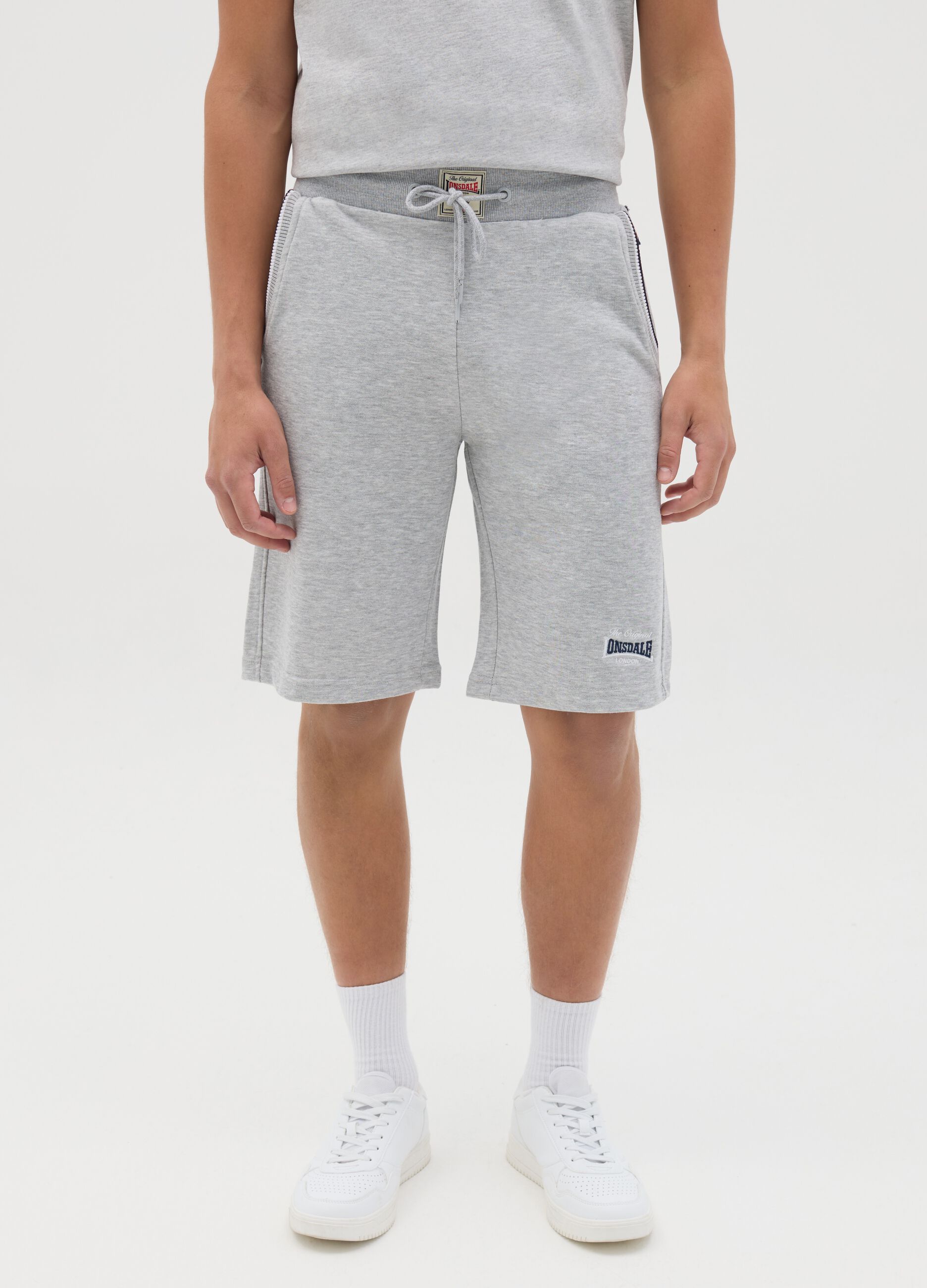 Grey cotton blend sports shorts
