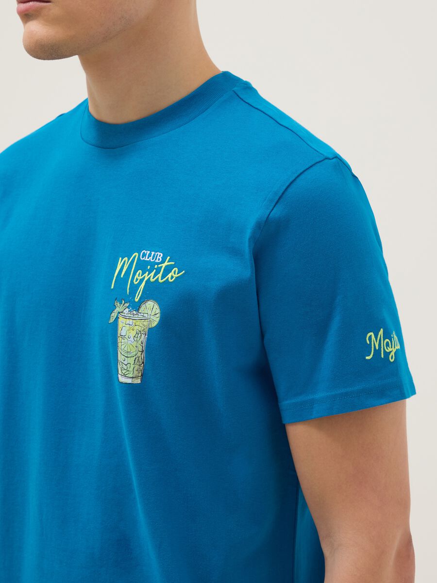 T-shirt in puro cotone blu regular fit con stampa mojito_3