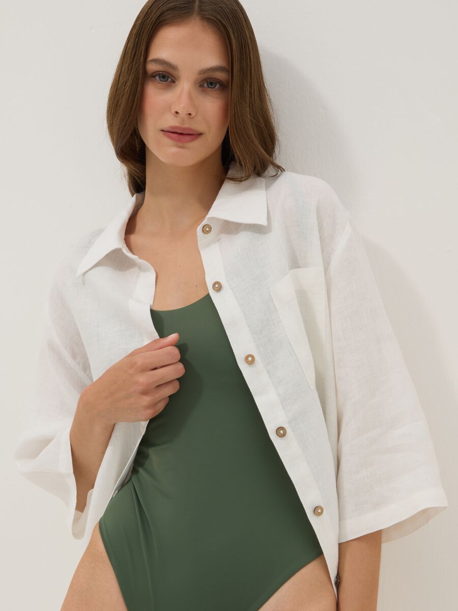 Long white pure linen beach cover-up_2