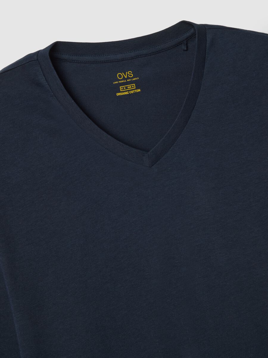 Blue long sleeve pyjamas with V-neck made of pure cotton, regular fit_5