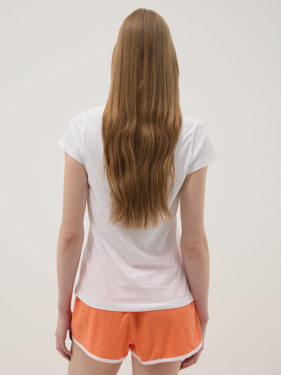 White pure cotton pyjama T-shirt, regular fit with embroidery_2