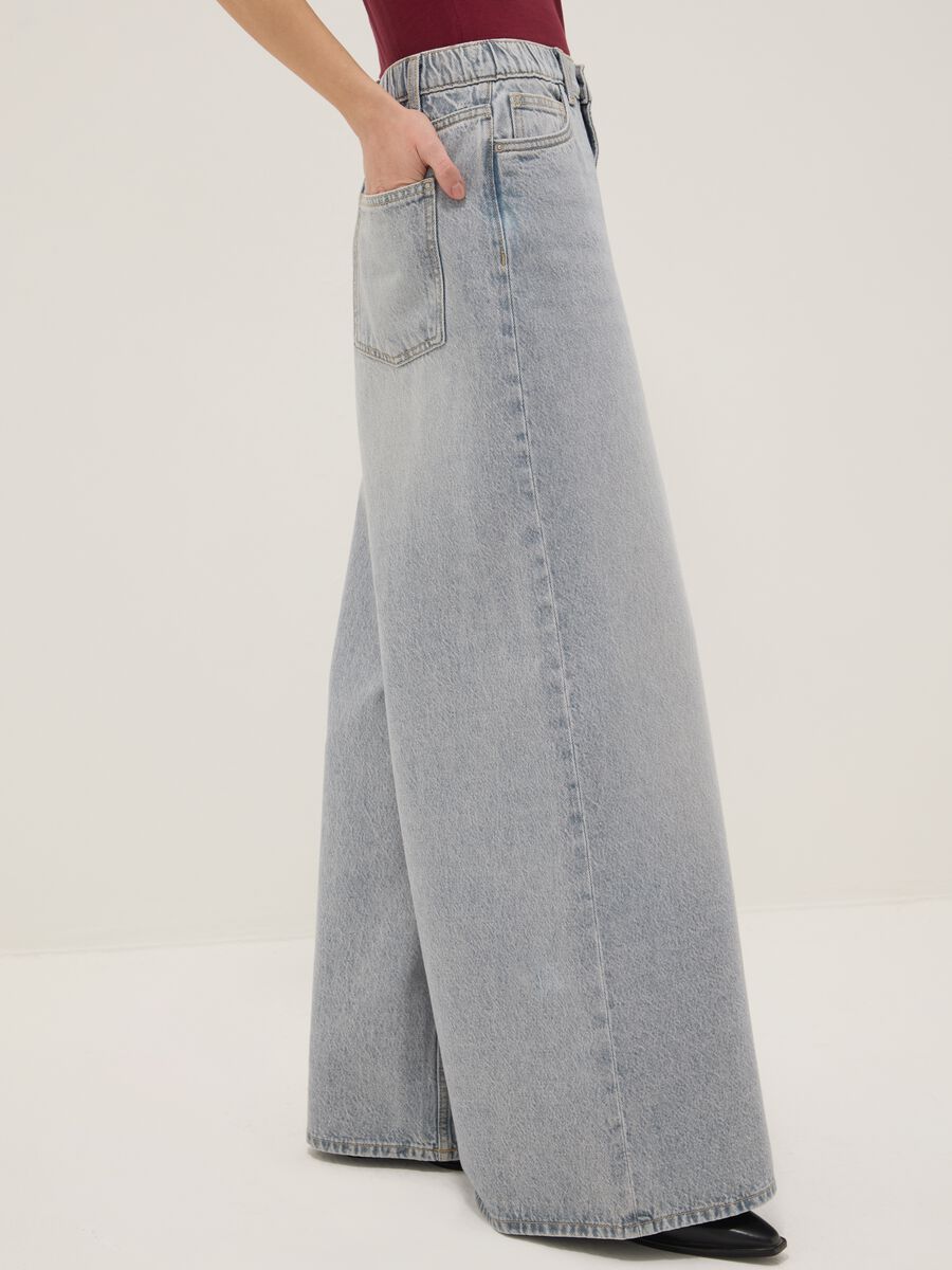 Pure grey denim cotton wide leg jeans_3