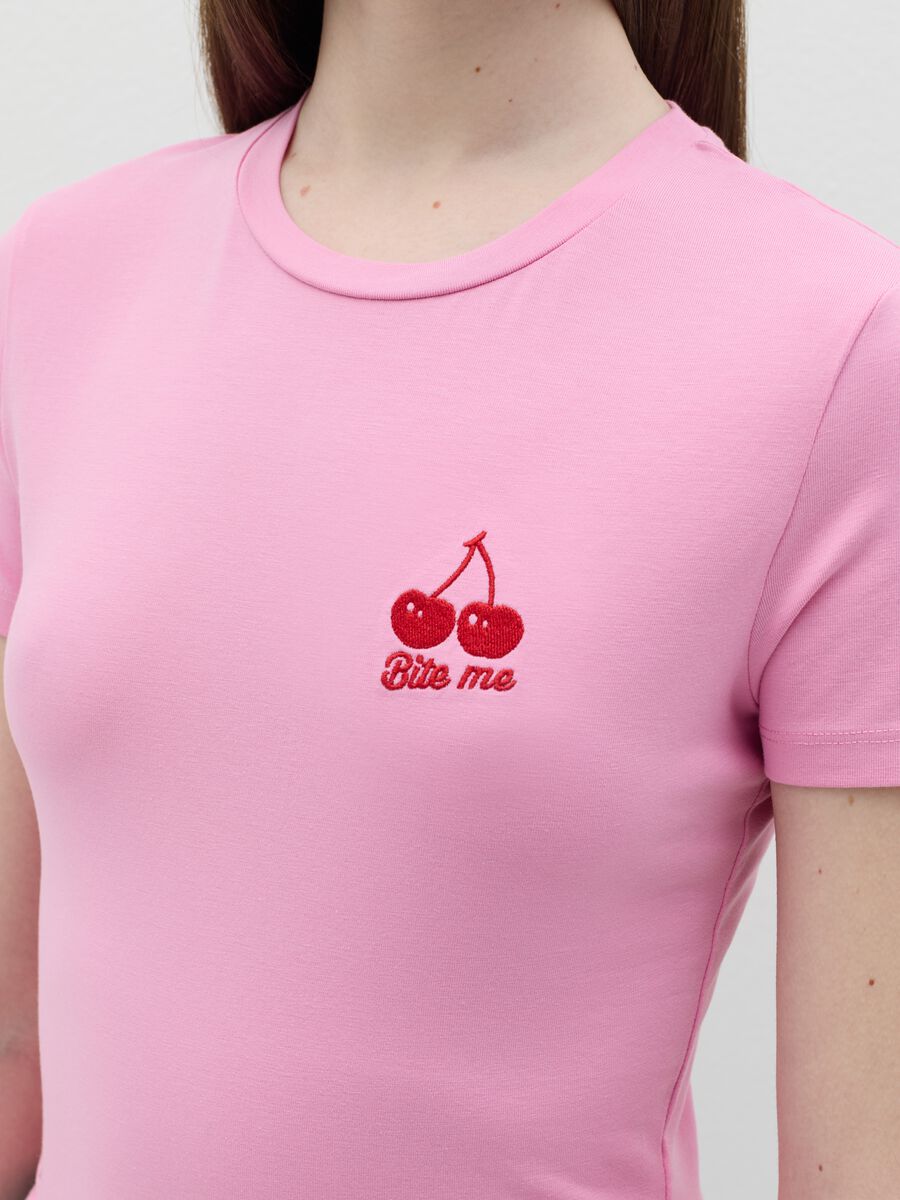 Stretch cotton T-shirt with embroidery_2