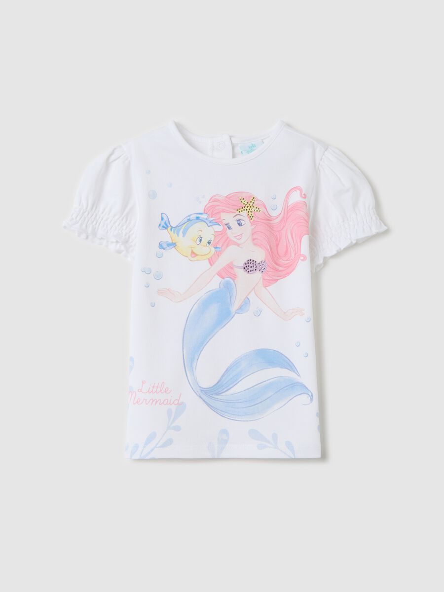 White stretch T-shirt with The Little Mermaid print_0