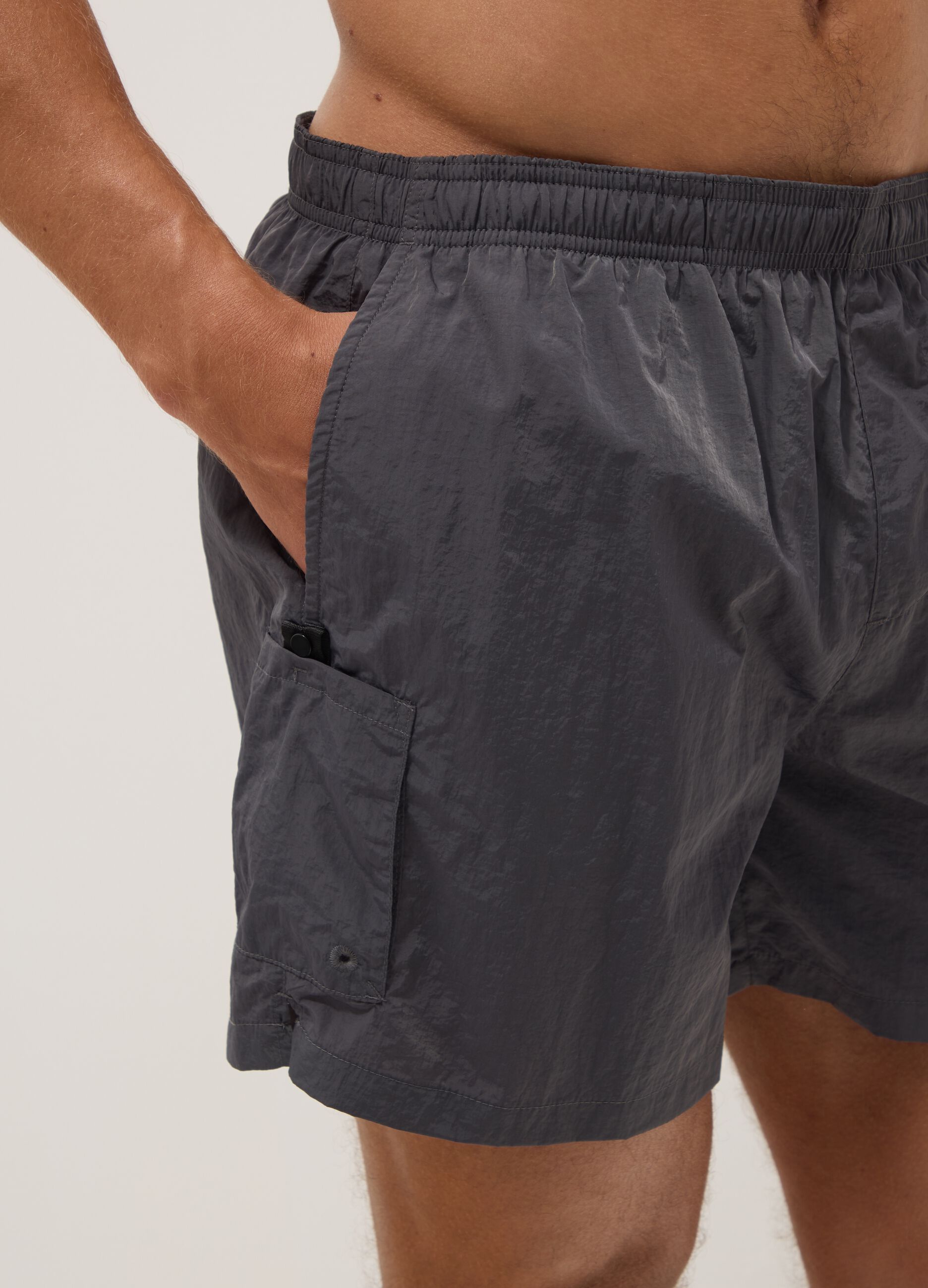 Grey swim shorts with elasticated waist